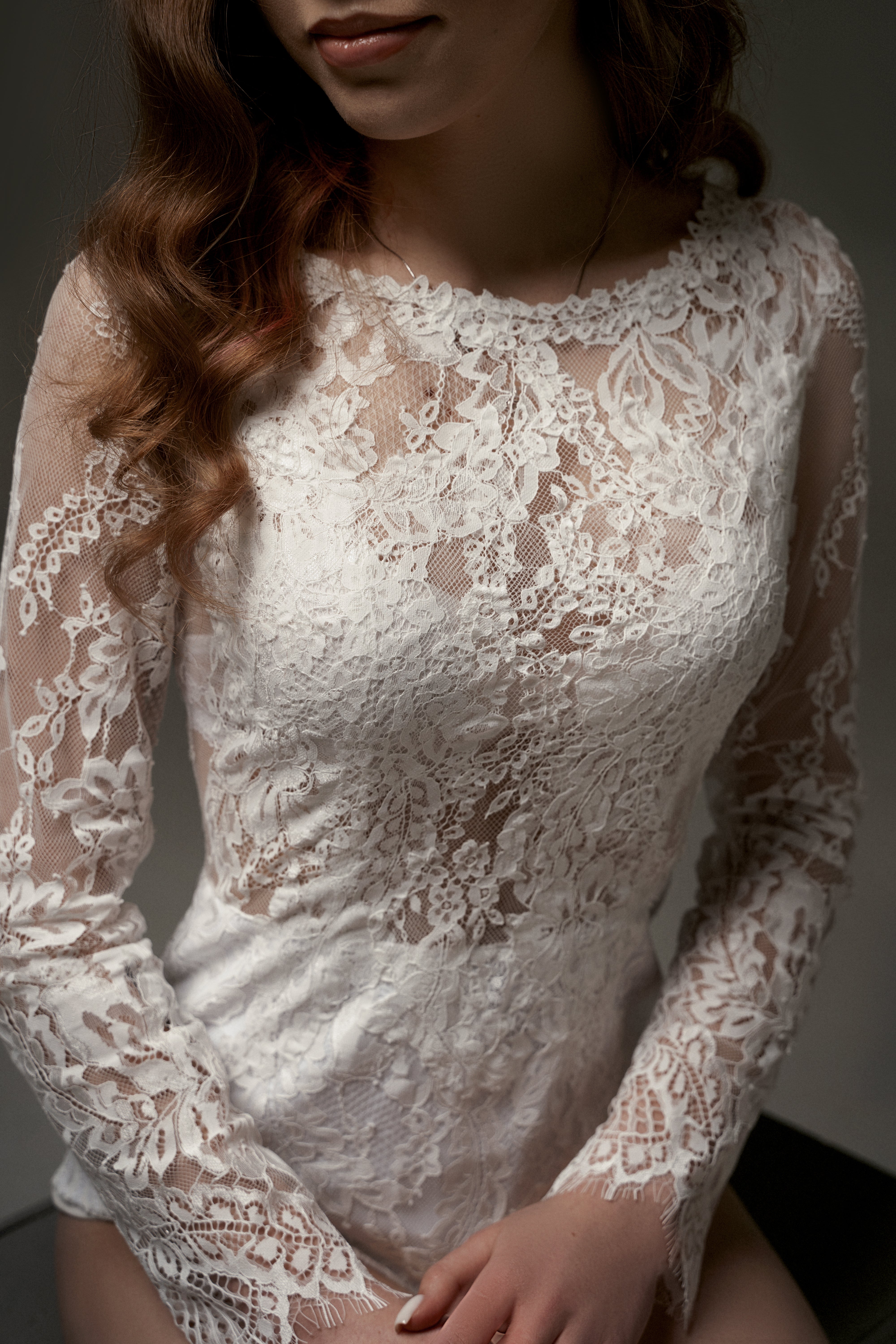 Bridal Lace Long Sleeves Closed Neck Bodysuit
