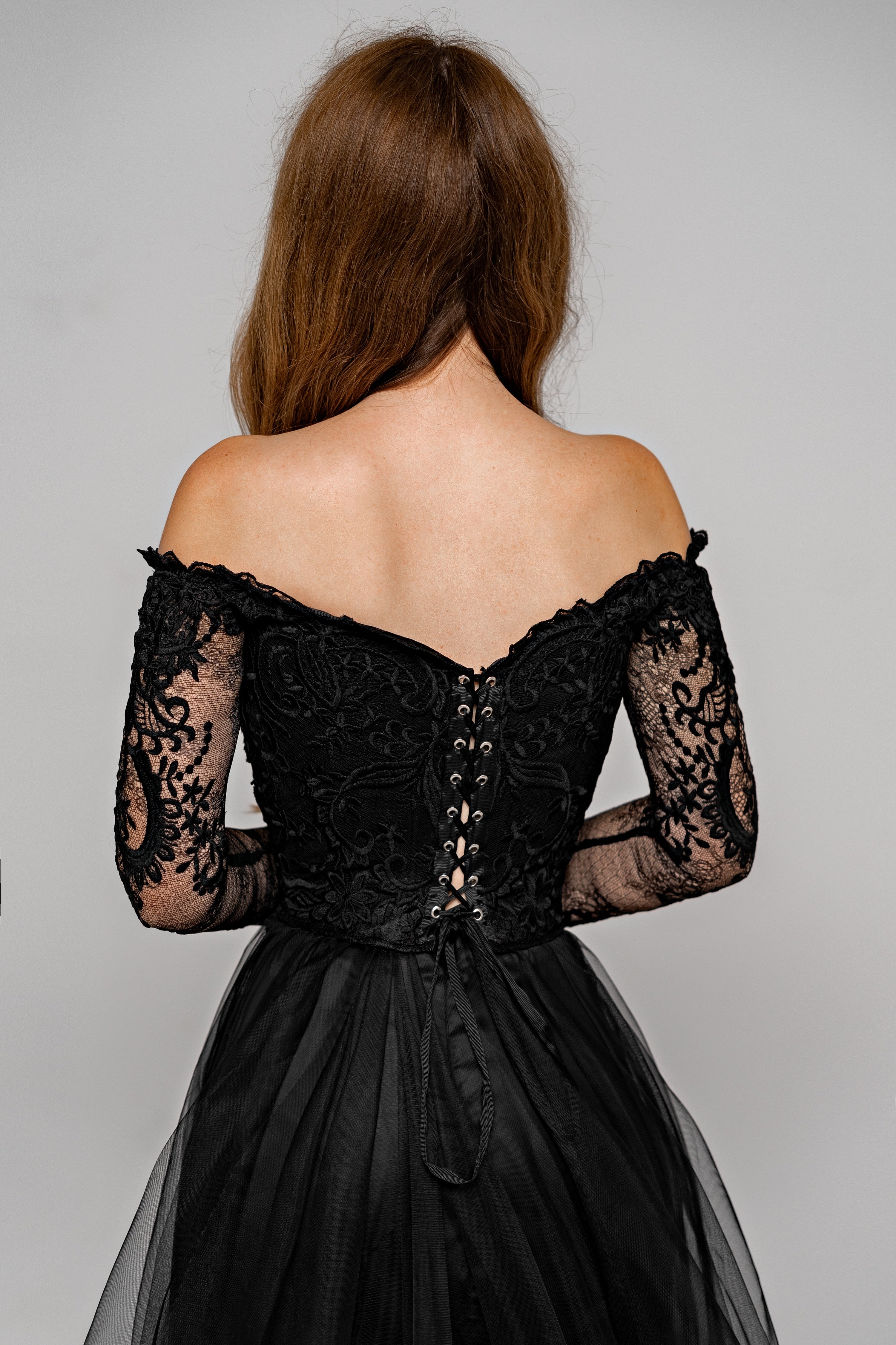 black wedding corset with grommets