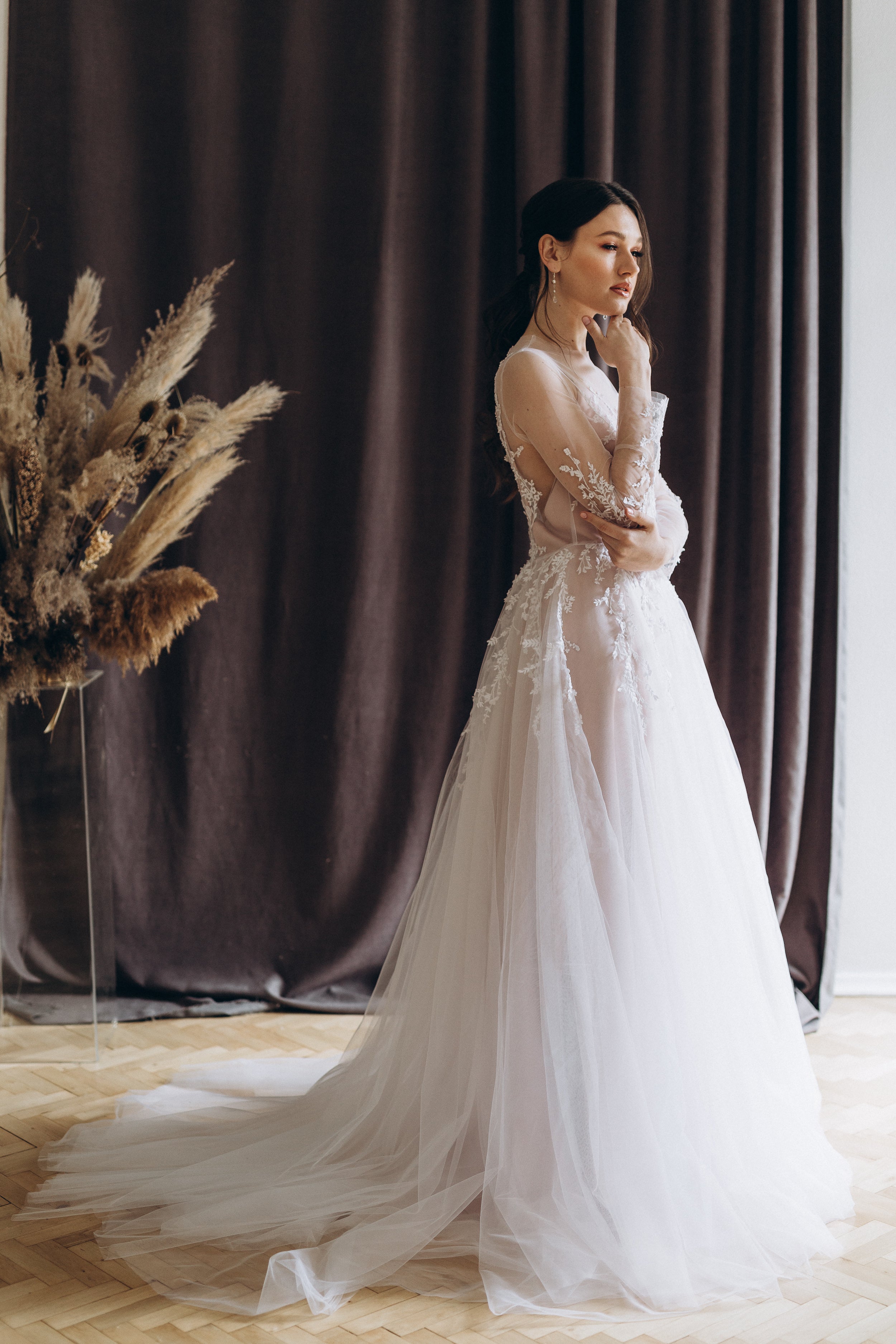 "Lilith" Two-piece wedding dress with sheer long sleeves