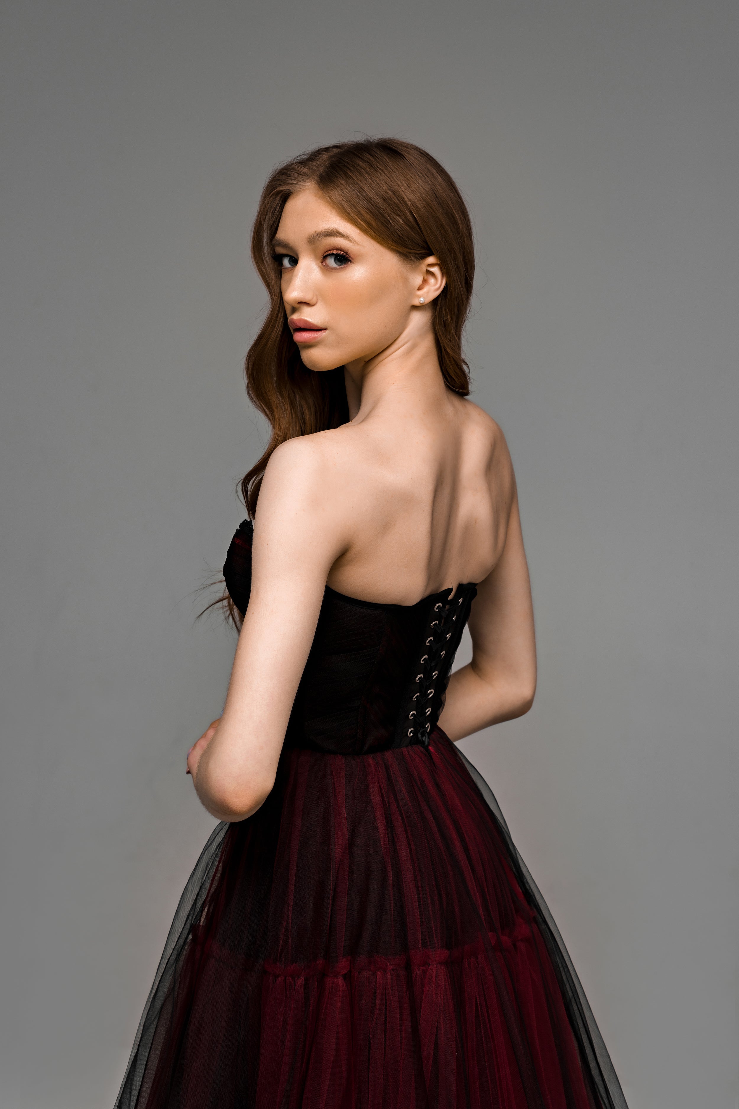 "Ophelia" Gothic black and burgundy wedding dress