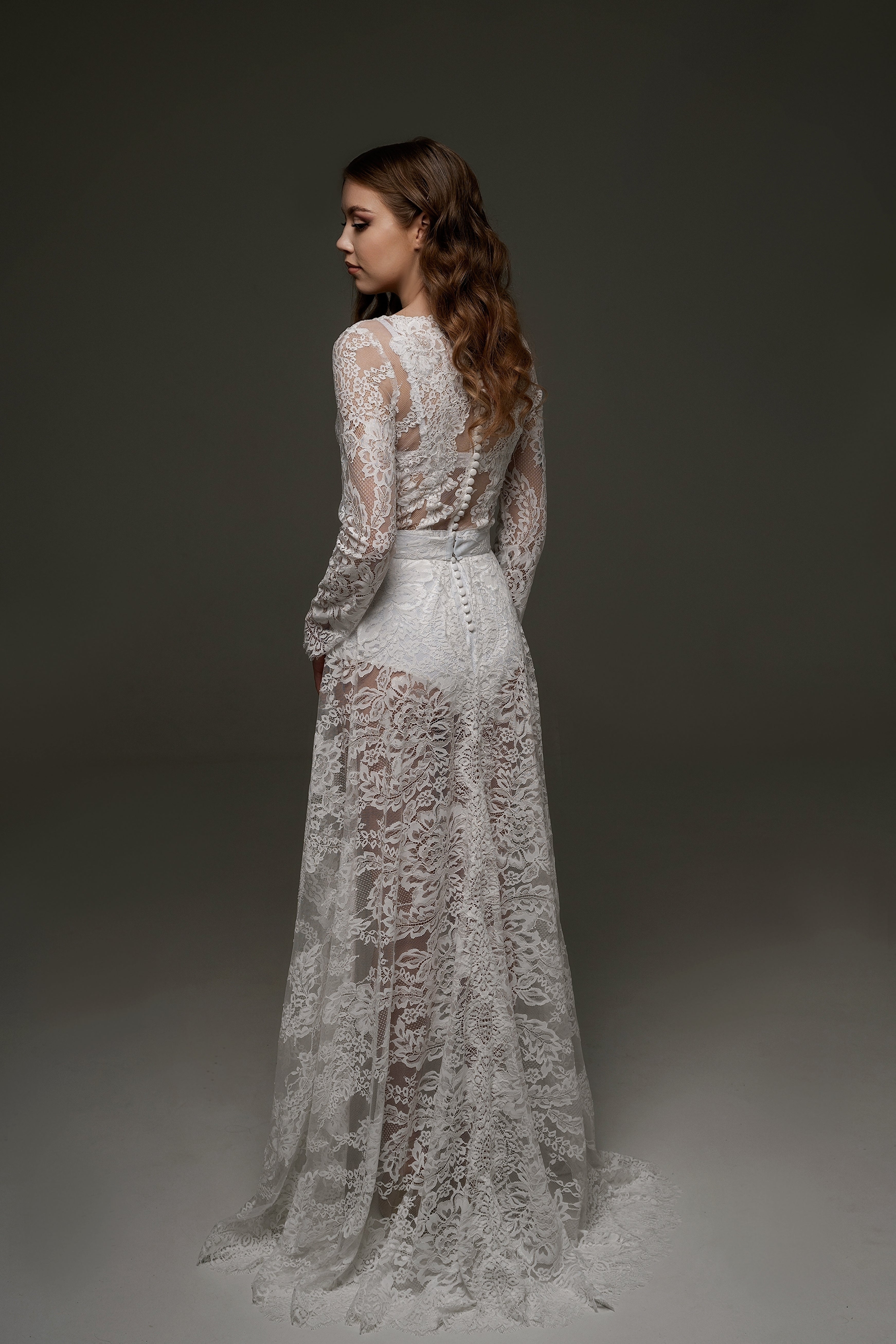 Bridal Lace Long Sleeves Closed Neck Bodysuit