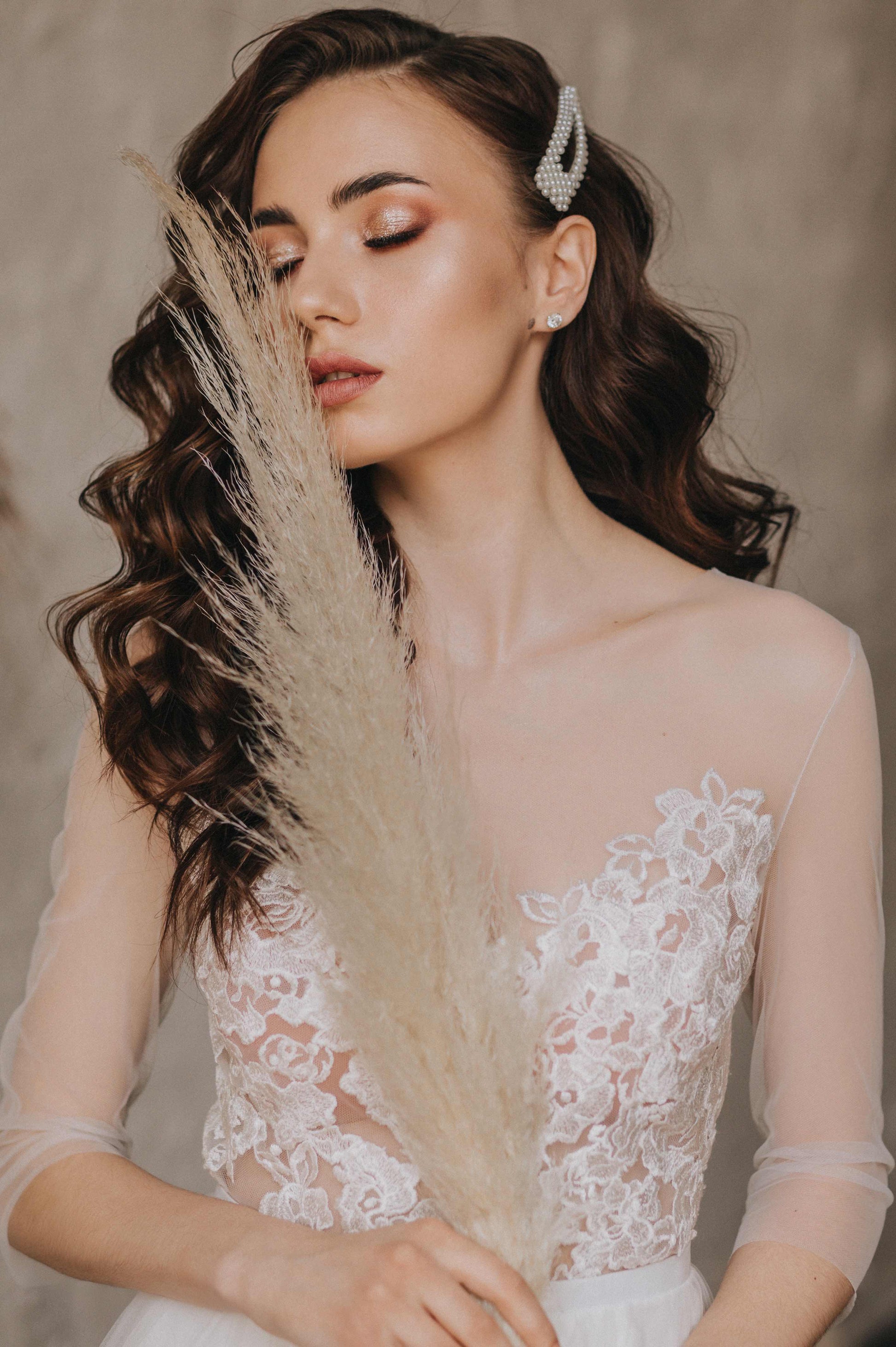 "Marseilles" Long sleeve wedding dress with tiered tulle skirt