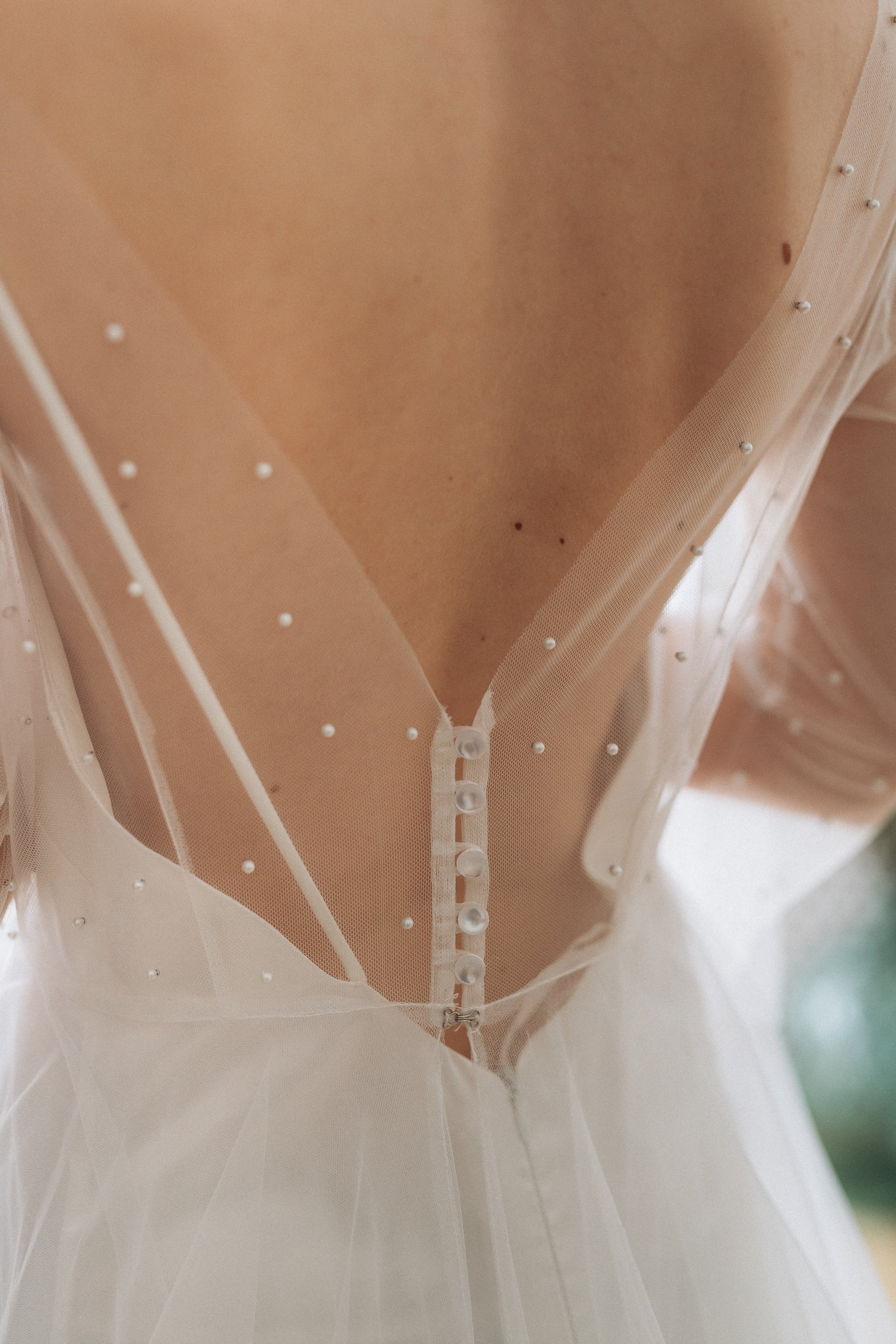 "Amalia" Two-piece pearl wedding dress with long flowing sleeves