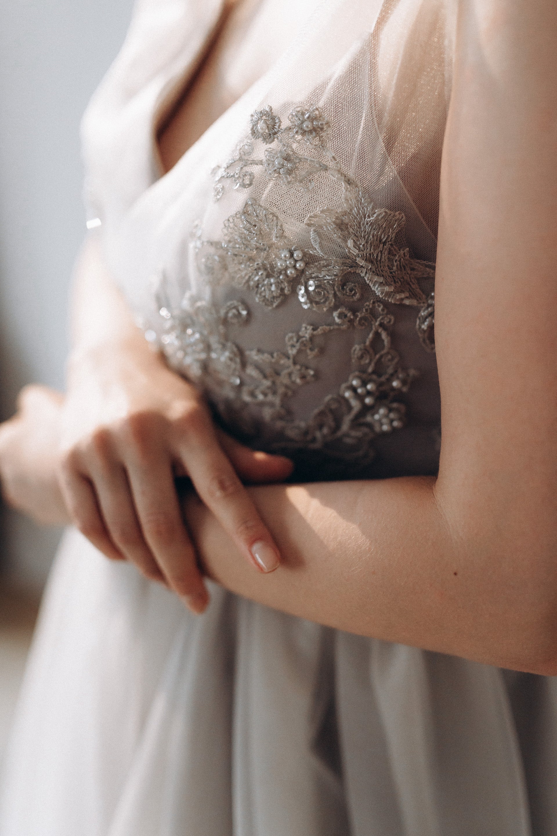 "Elsa" Gray Tulle Non-corset Wedding Dress