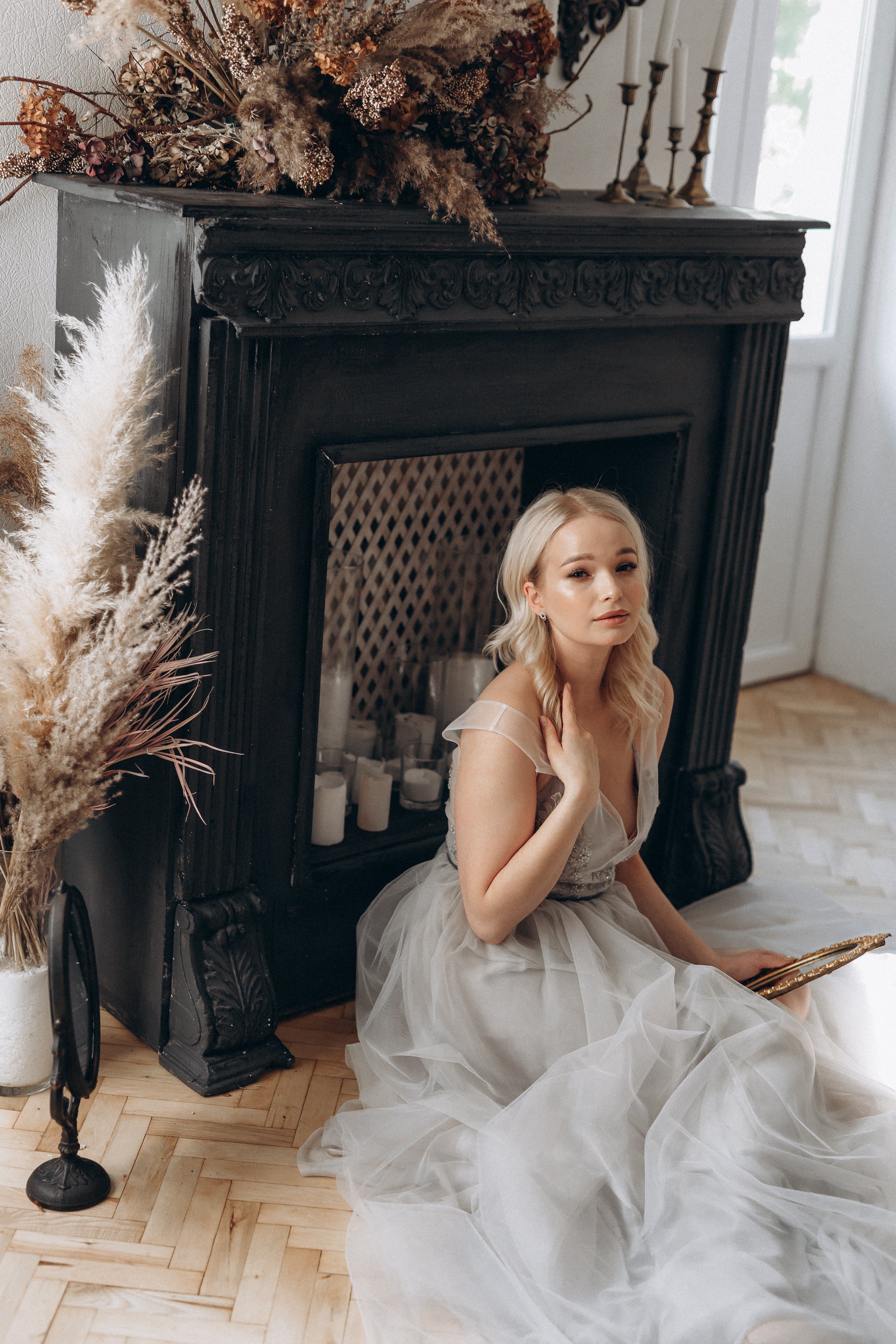 "Elsa" Gray Tulle Non-corset Wedding Dress