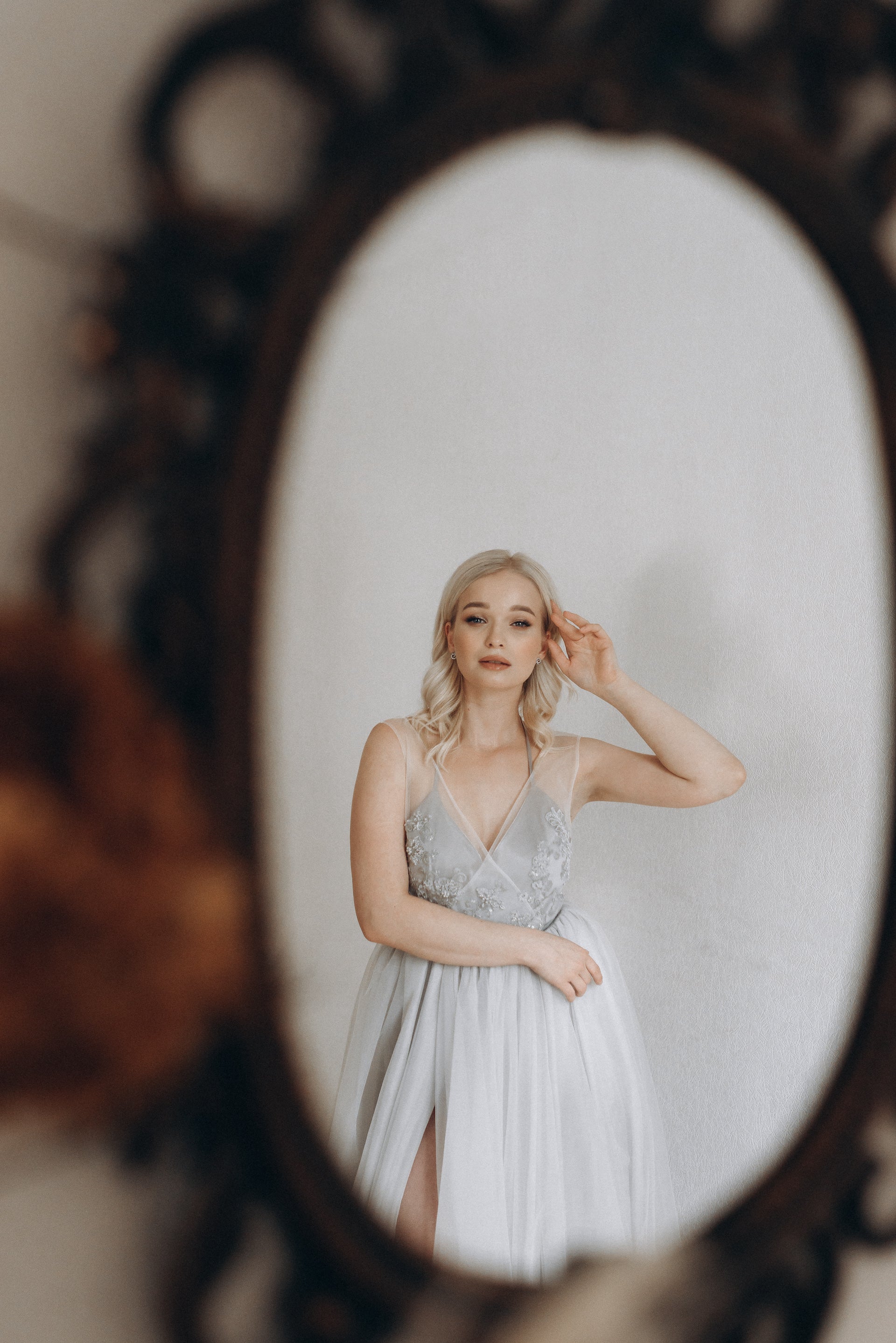 "Elsa" Gray Tulle Non-corset Wedding Dress