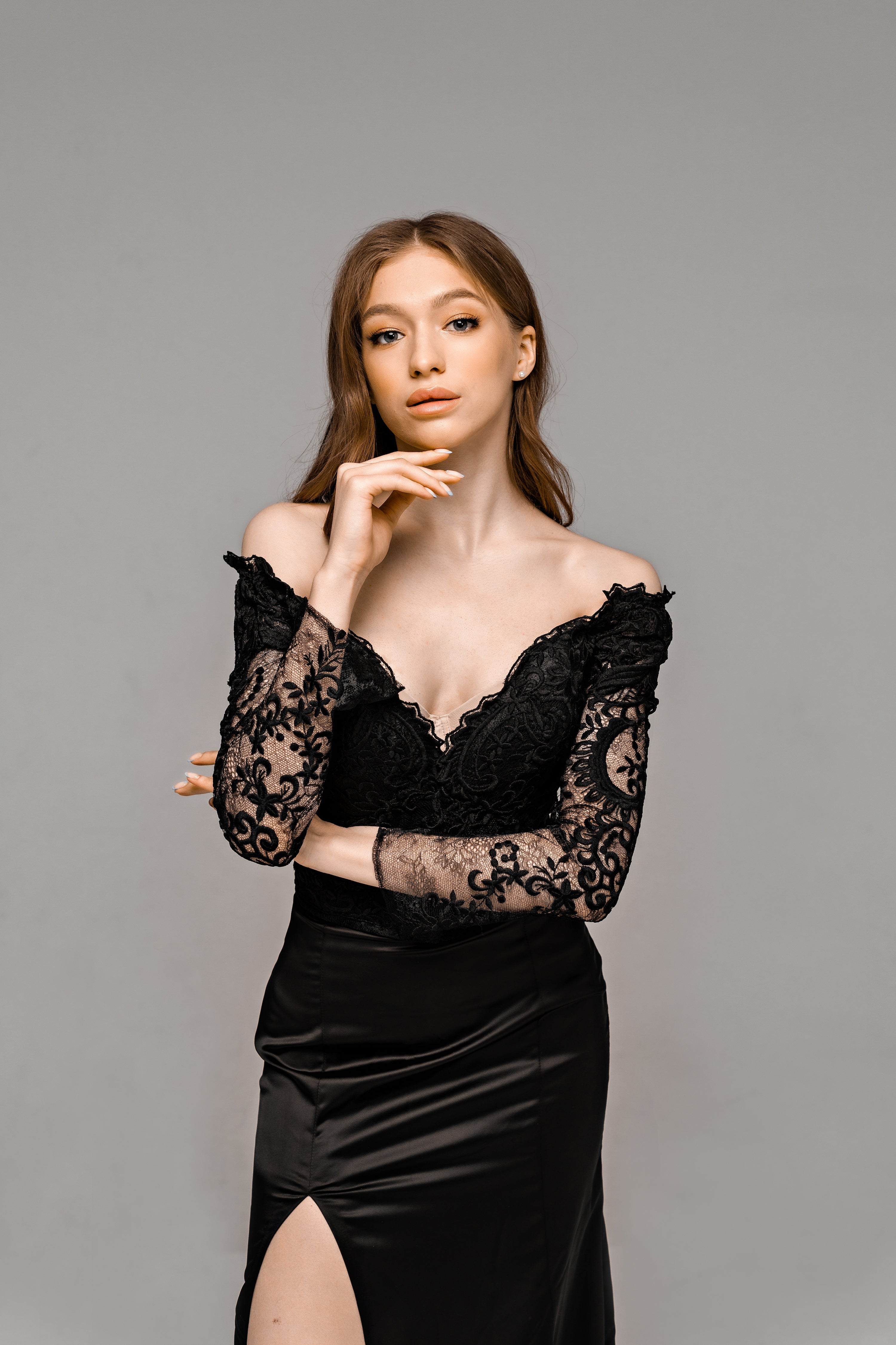 "Haylee" Off-the-Shoulder Mermaid Black Lace Wedding Dress