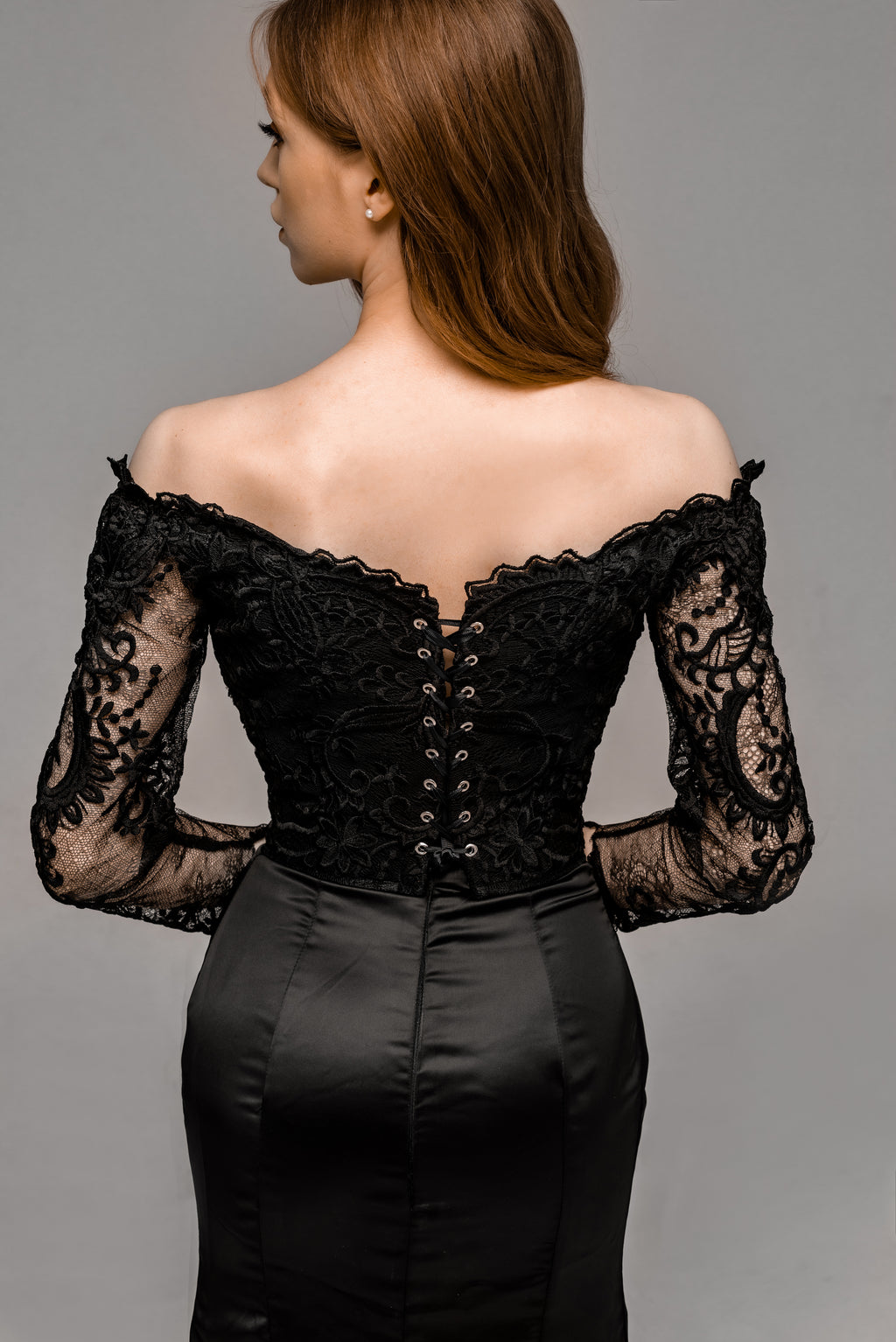 "Haylee" Off-the-Shoulder Mermaid Black Lace Wedding Dress