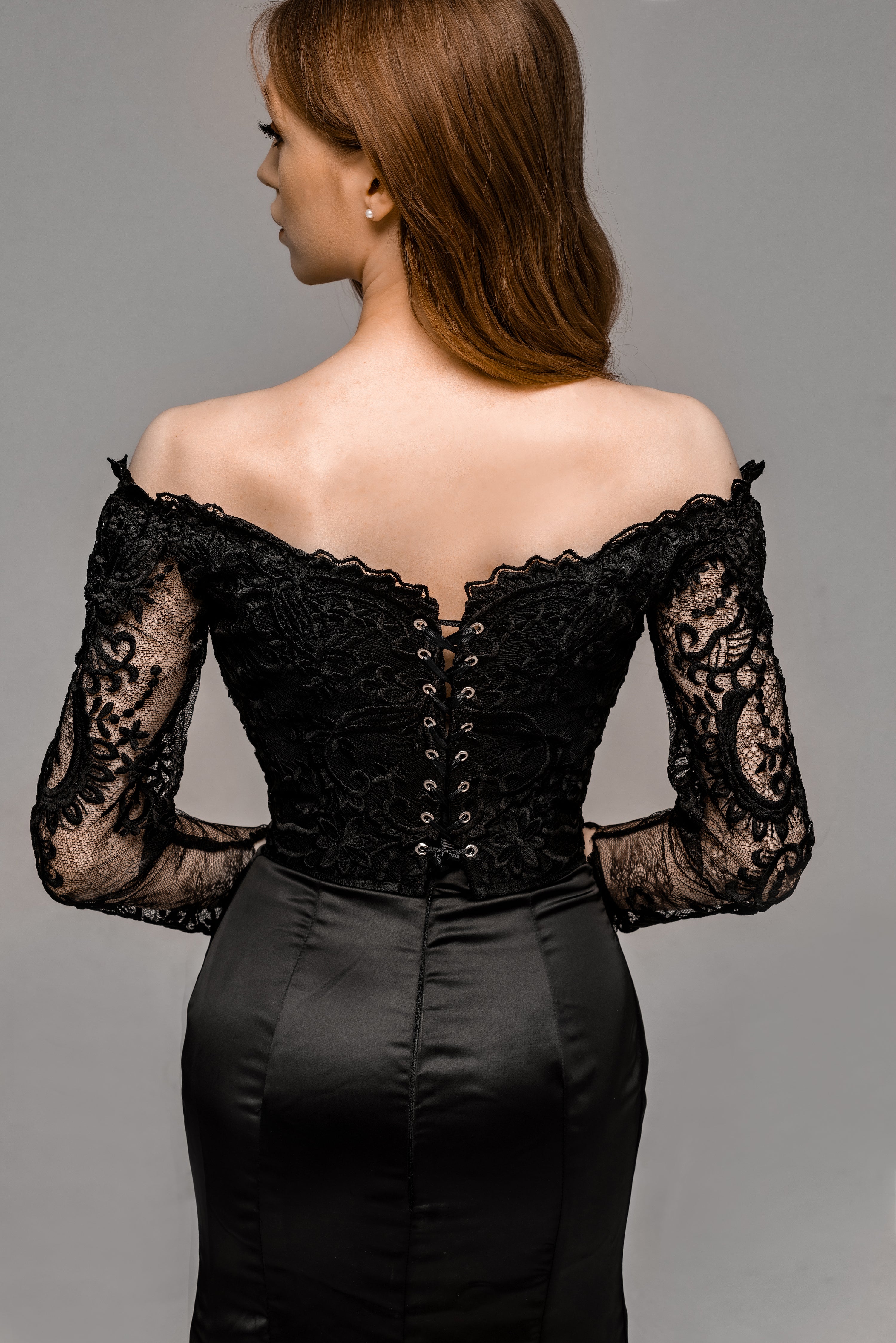 "Haylee" Off-the-Shoulder Mermaid Black Lace Wedding Dress