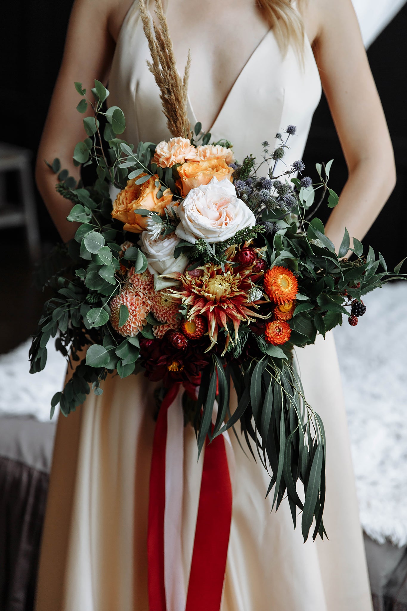 "Ivy" Beige Floral Embroidery Wedding dress with 3 d lace