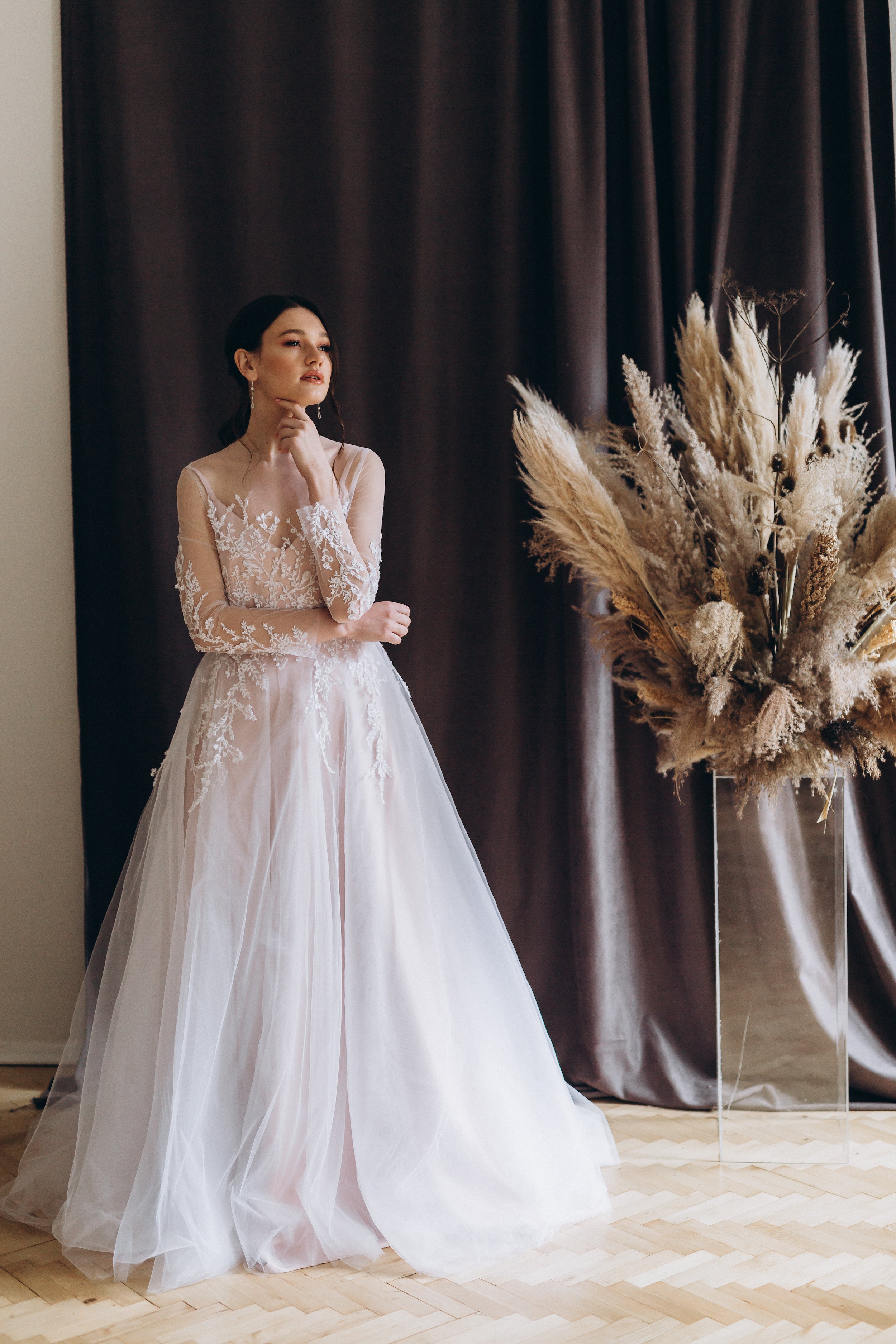 "Lilith" Two-piece wedding dress with sheer long sleeves
