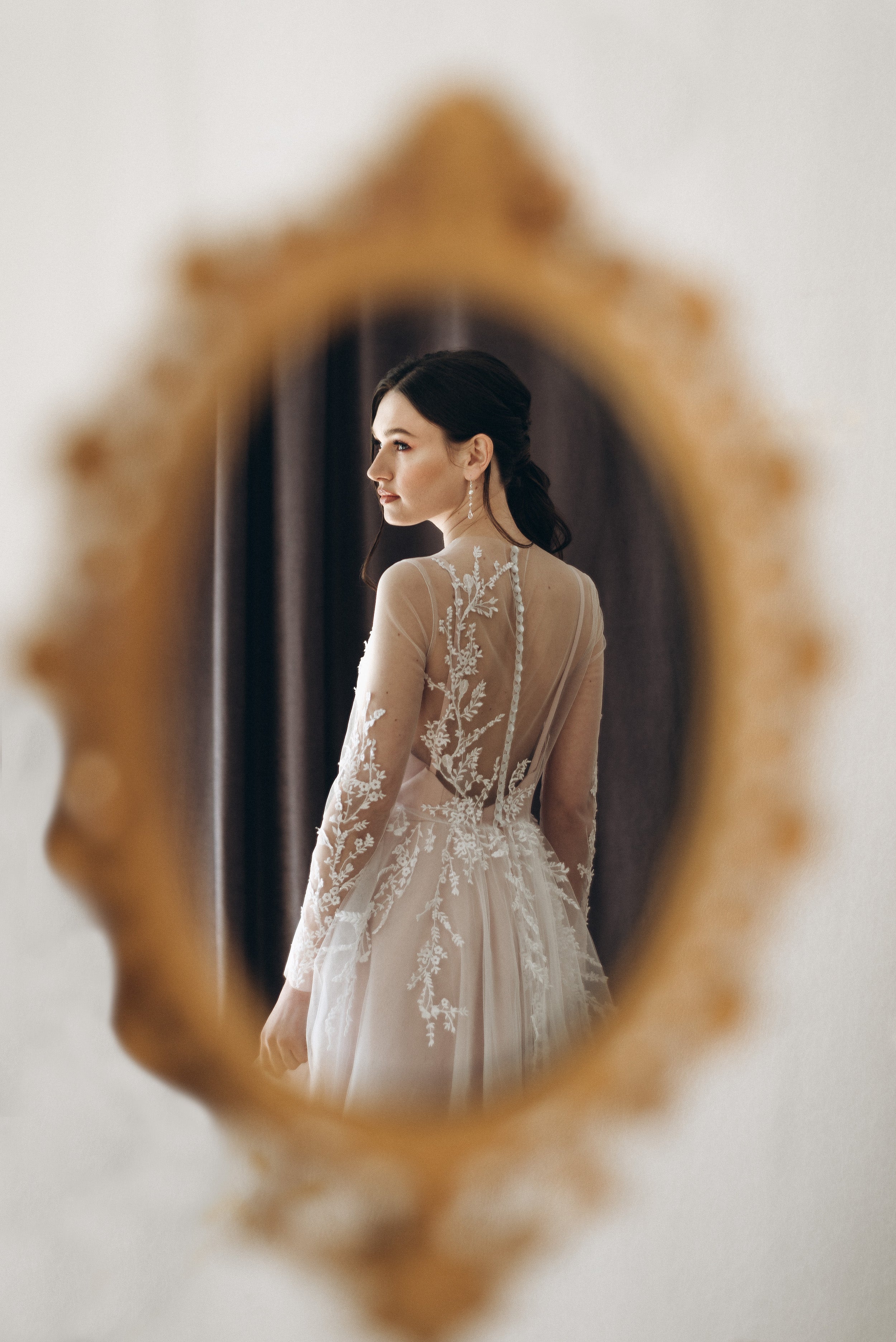 "Lilith" Two-piece wedding dress with sheer long sleeves