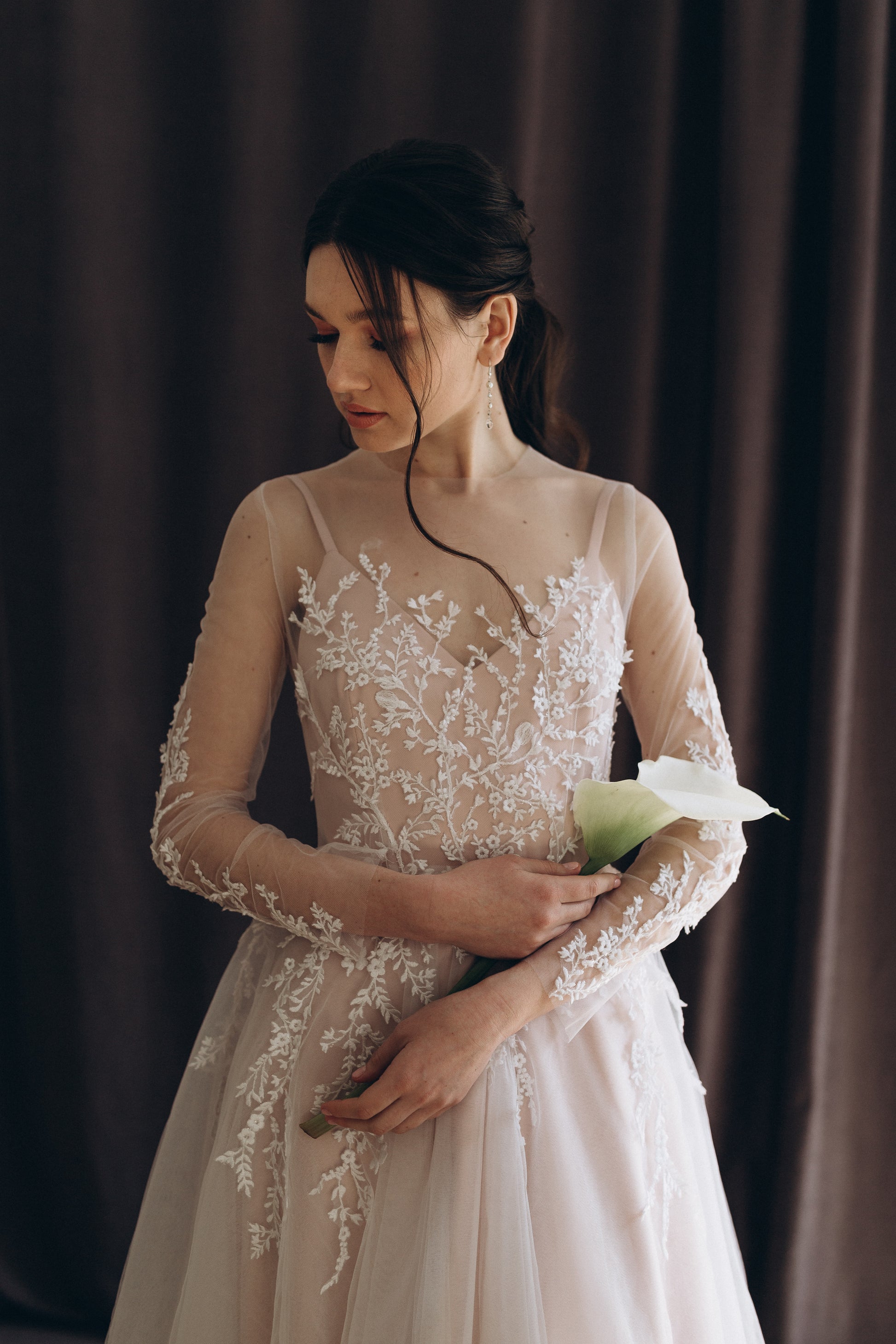 "Lilith" Two-piece wedding dress with sheer long sleeves