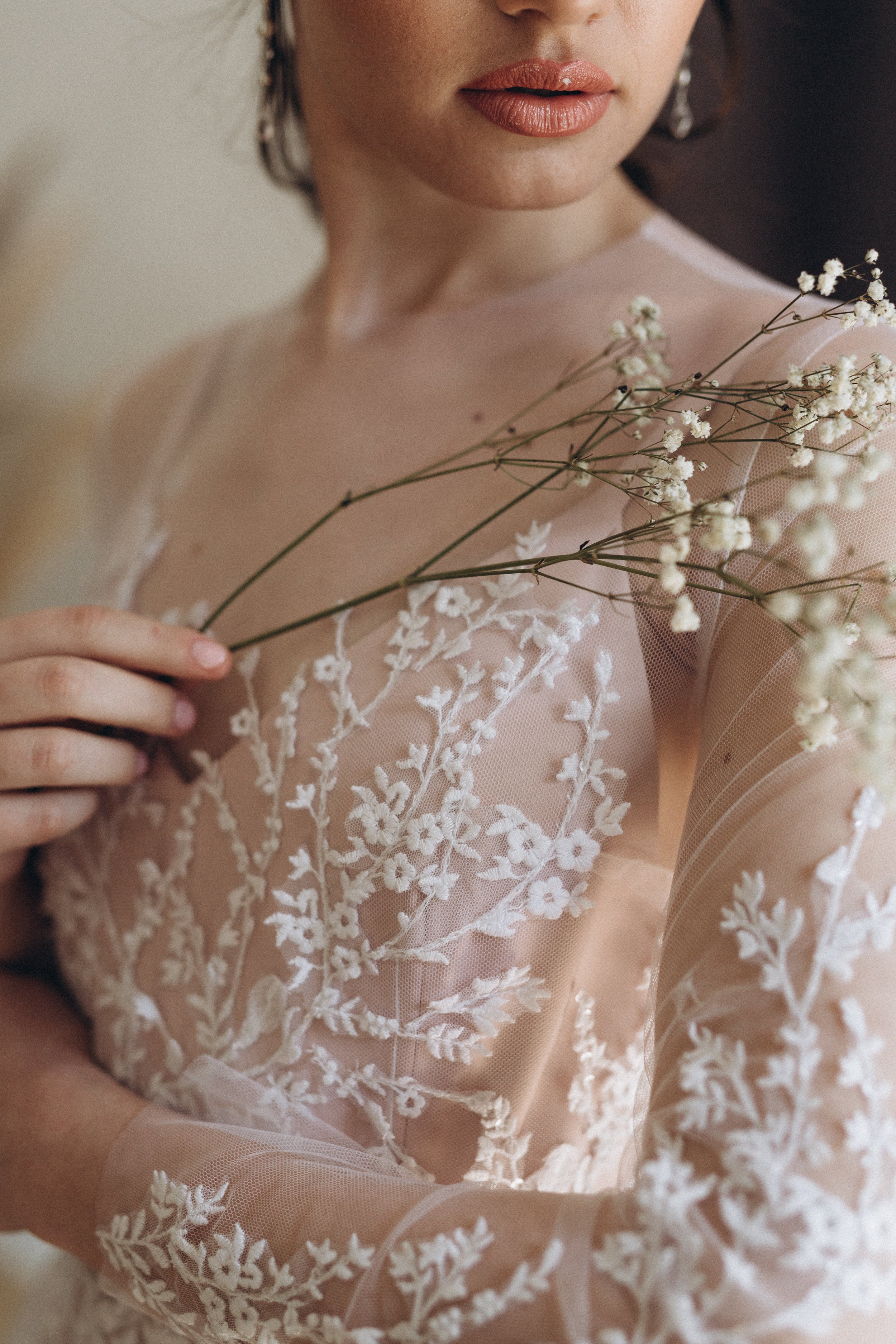 "Lilith" Two-piece wedding dress with sheer long sleeves