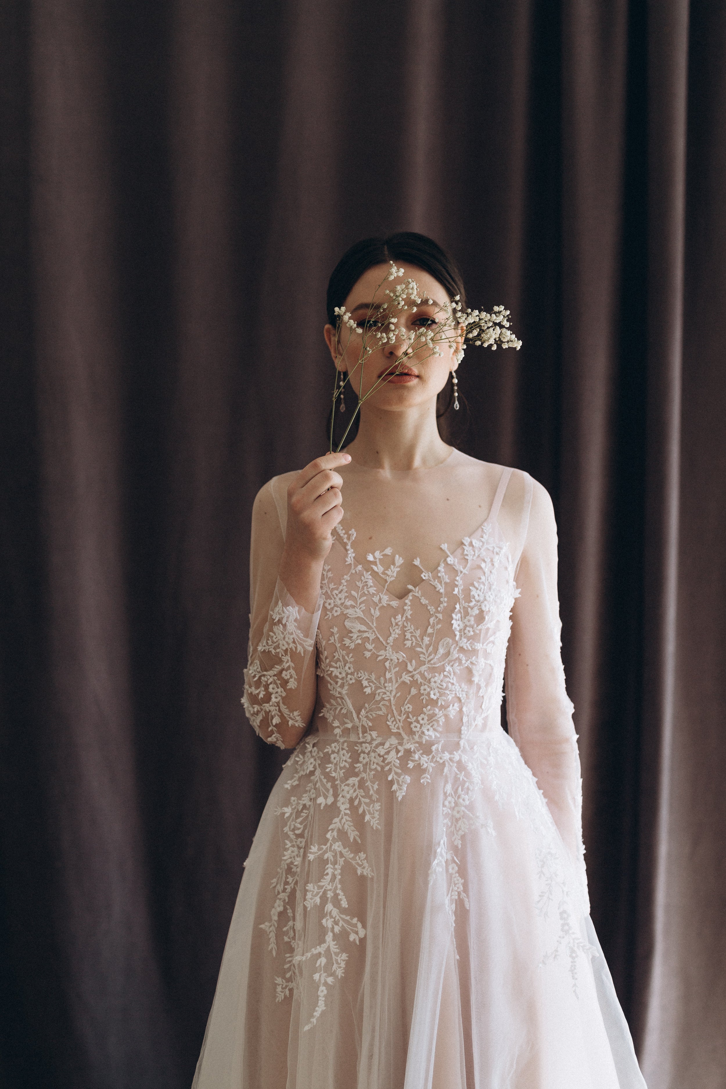 "Lilith" Two-piece wedding dress with sheer long sleeves