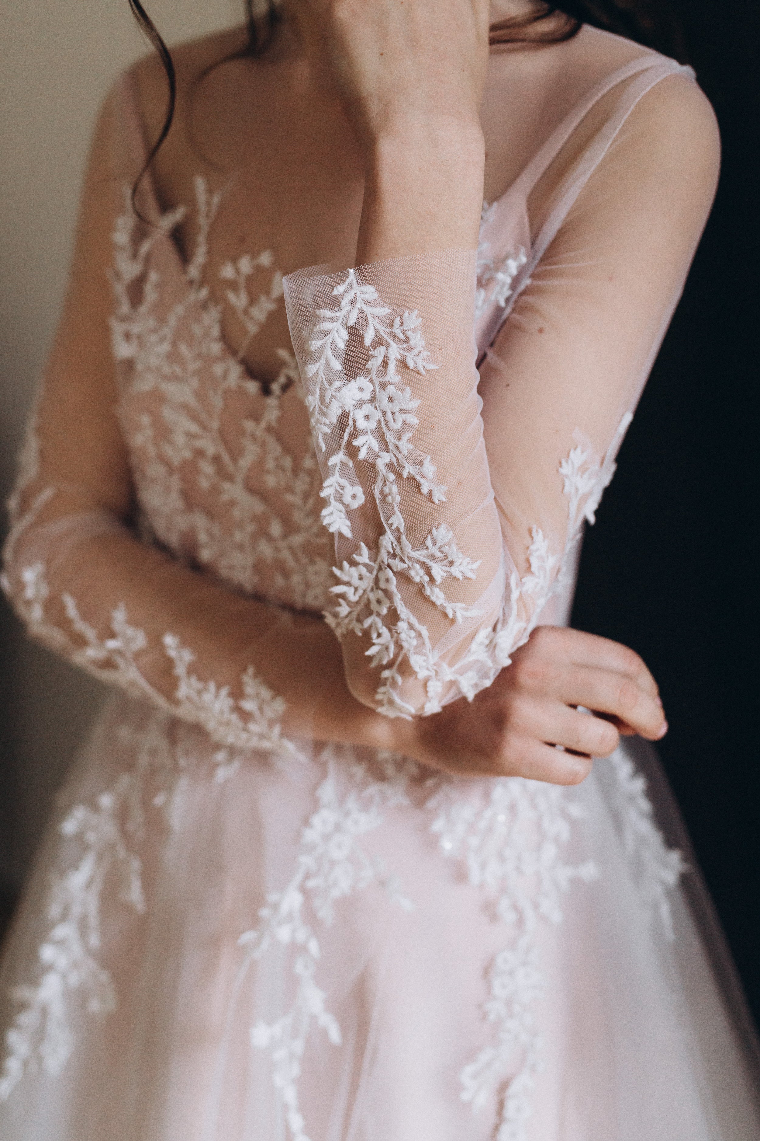 "Lilith" Two-piece wedding dress with sheer long sleeves