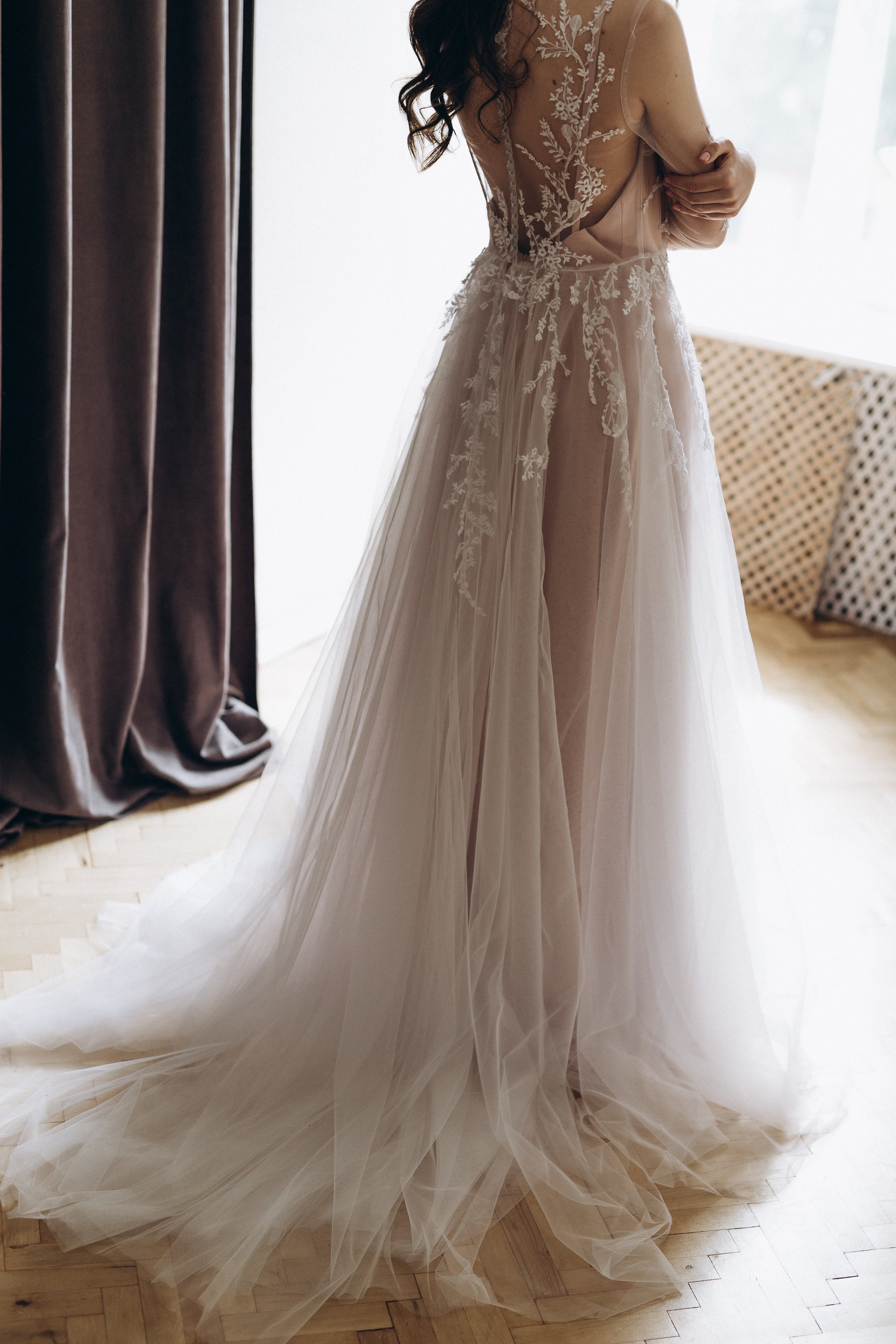 "Lilith" Two-piece wedding dress with sheer long sleeves