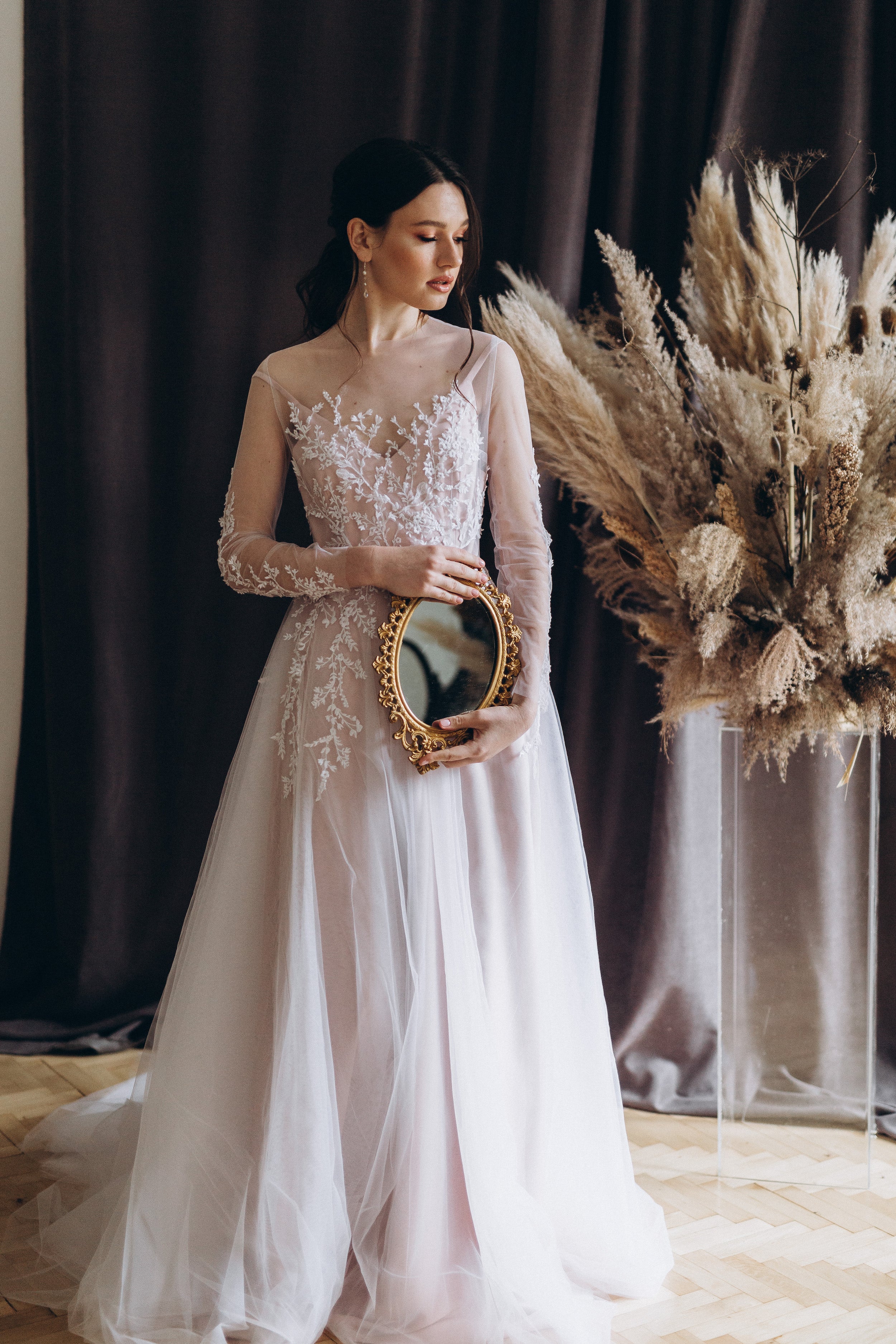 "Lilith" Two-piece wedding dress with sheer long sleeves