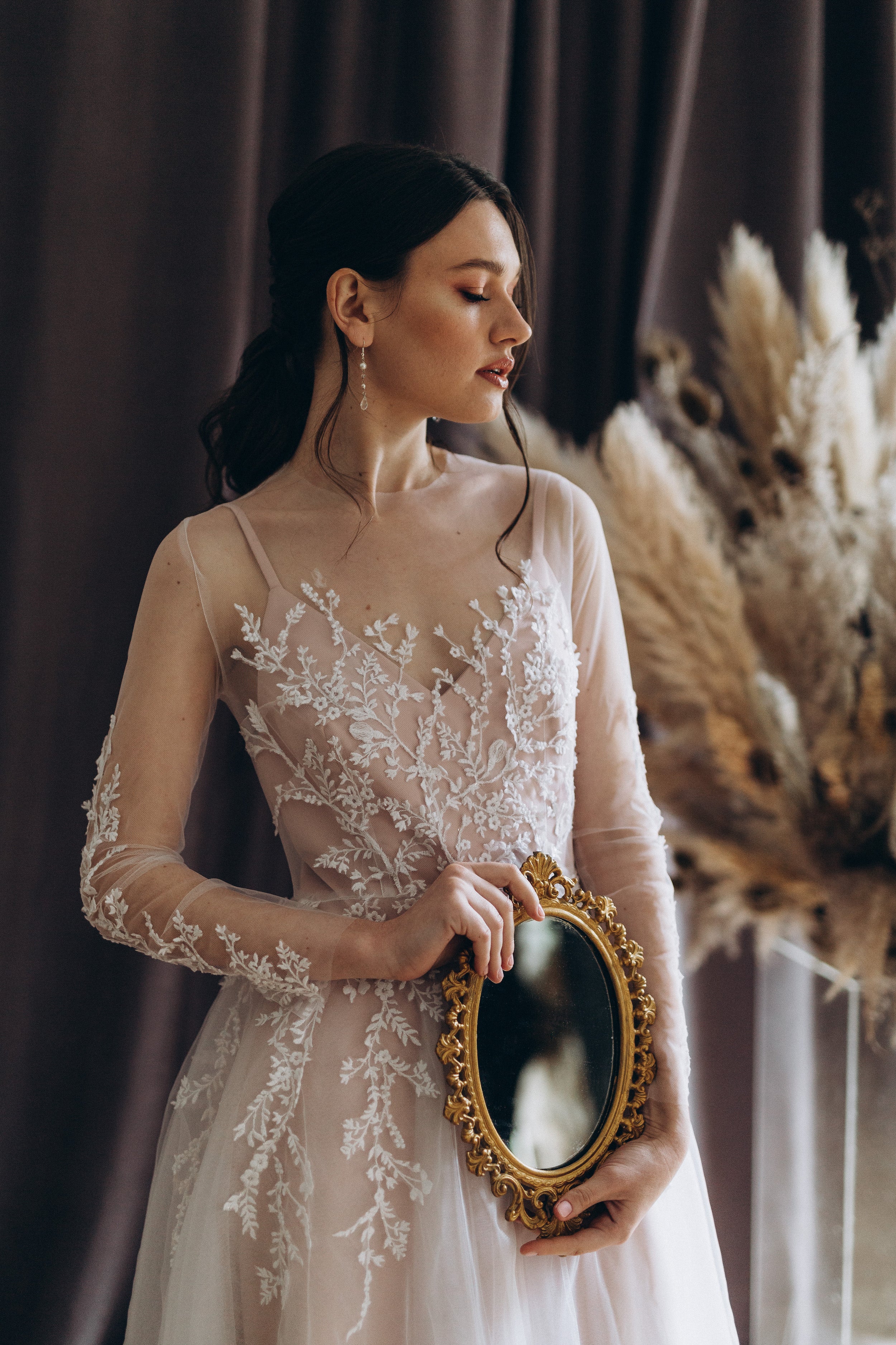 "Lilith" Two-piece wedding dress with sheer long sleeves