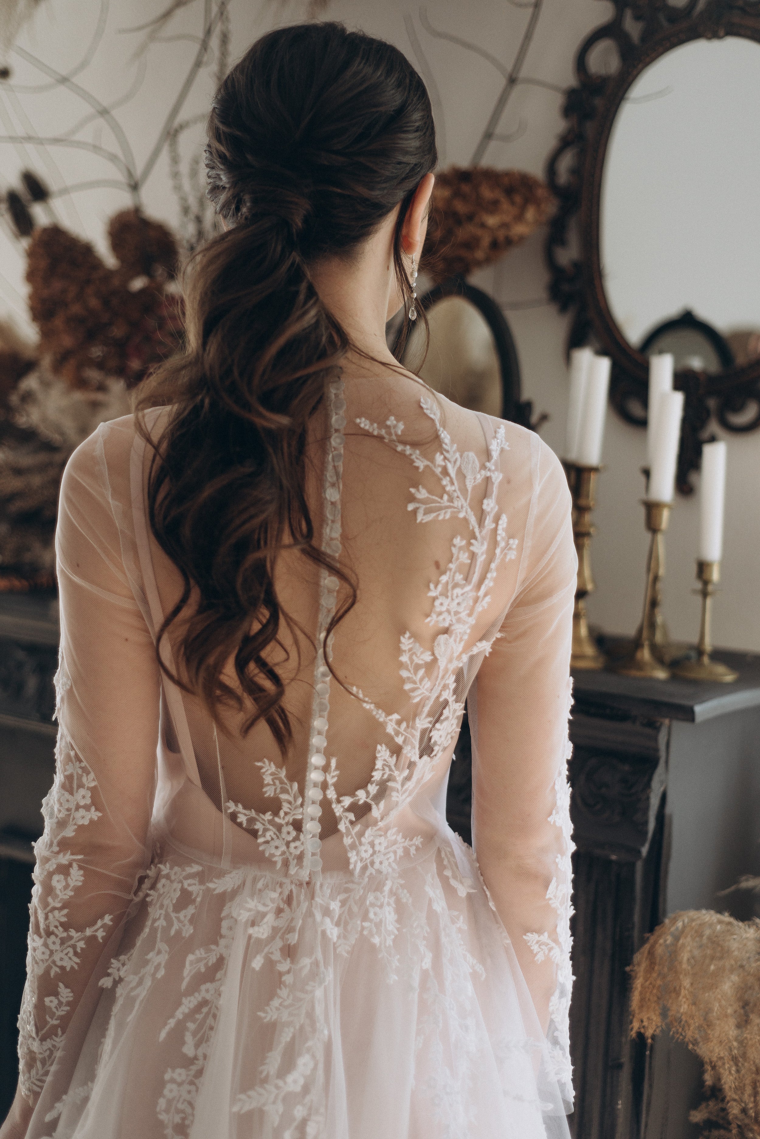 "Lilith" Two-piece wedding dress with sheer long sleeves