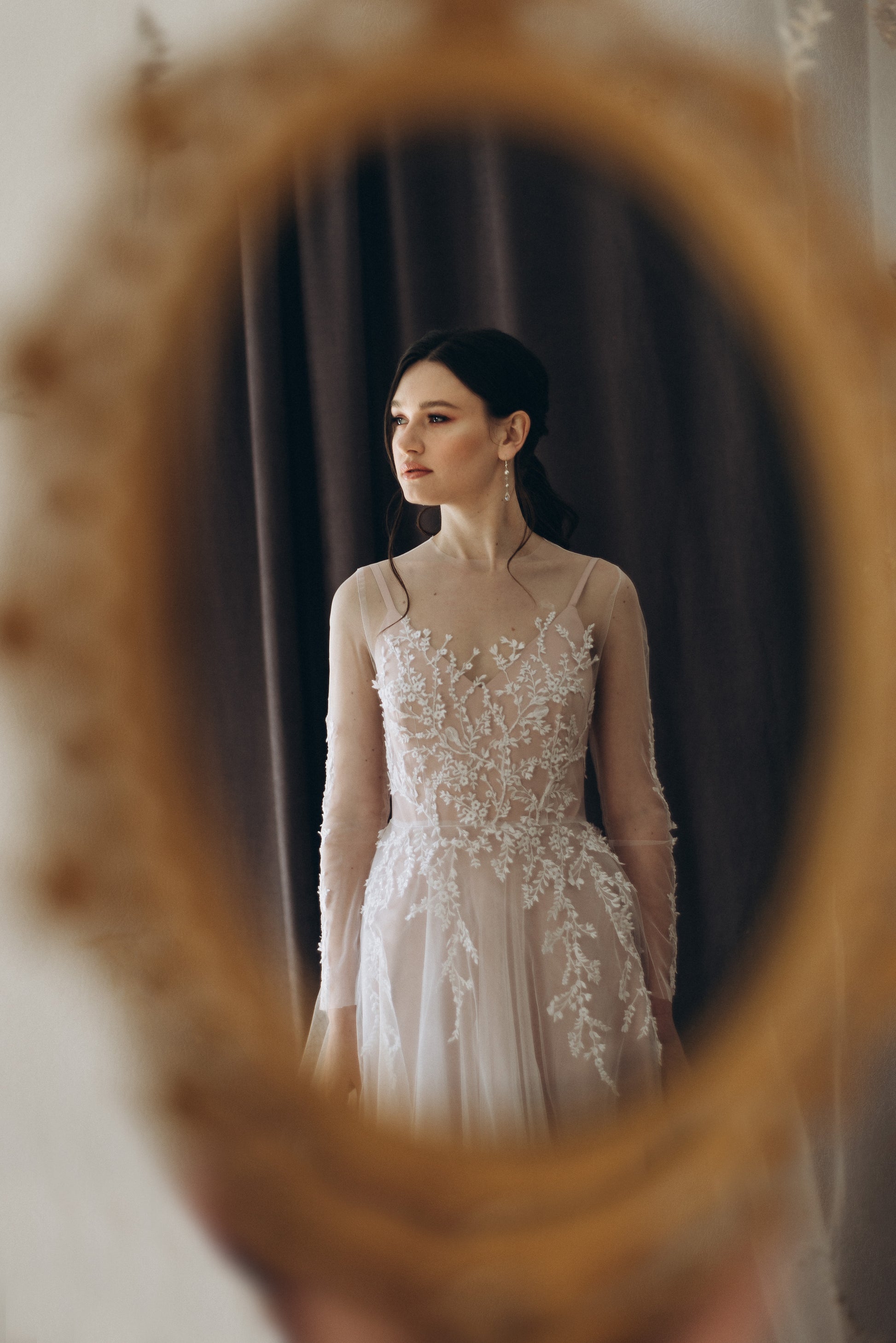 "Lilith" Two-piece wedding dress with sheer long sleeves