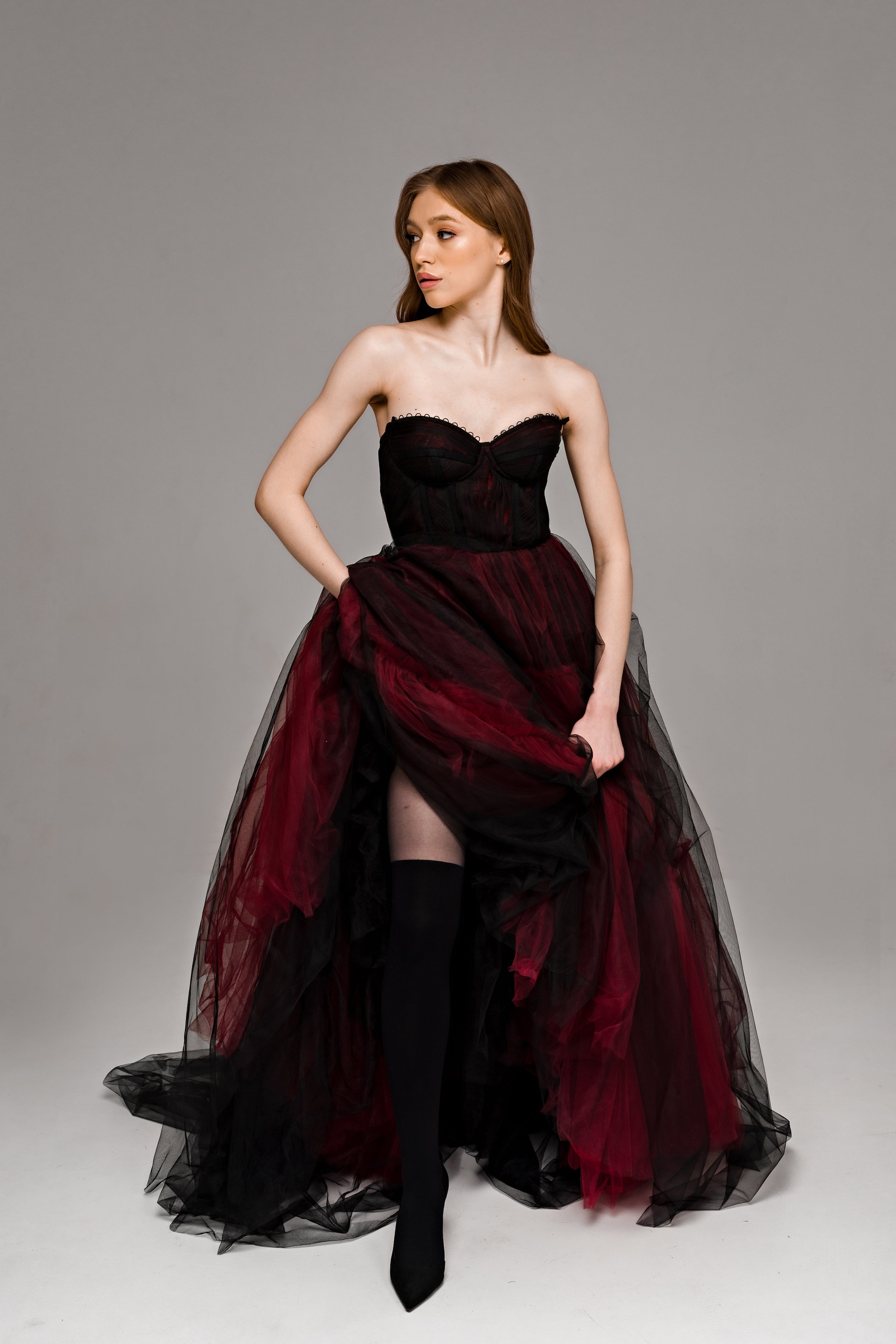 Ophelia Gothic black and burgundy wedding dress