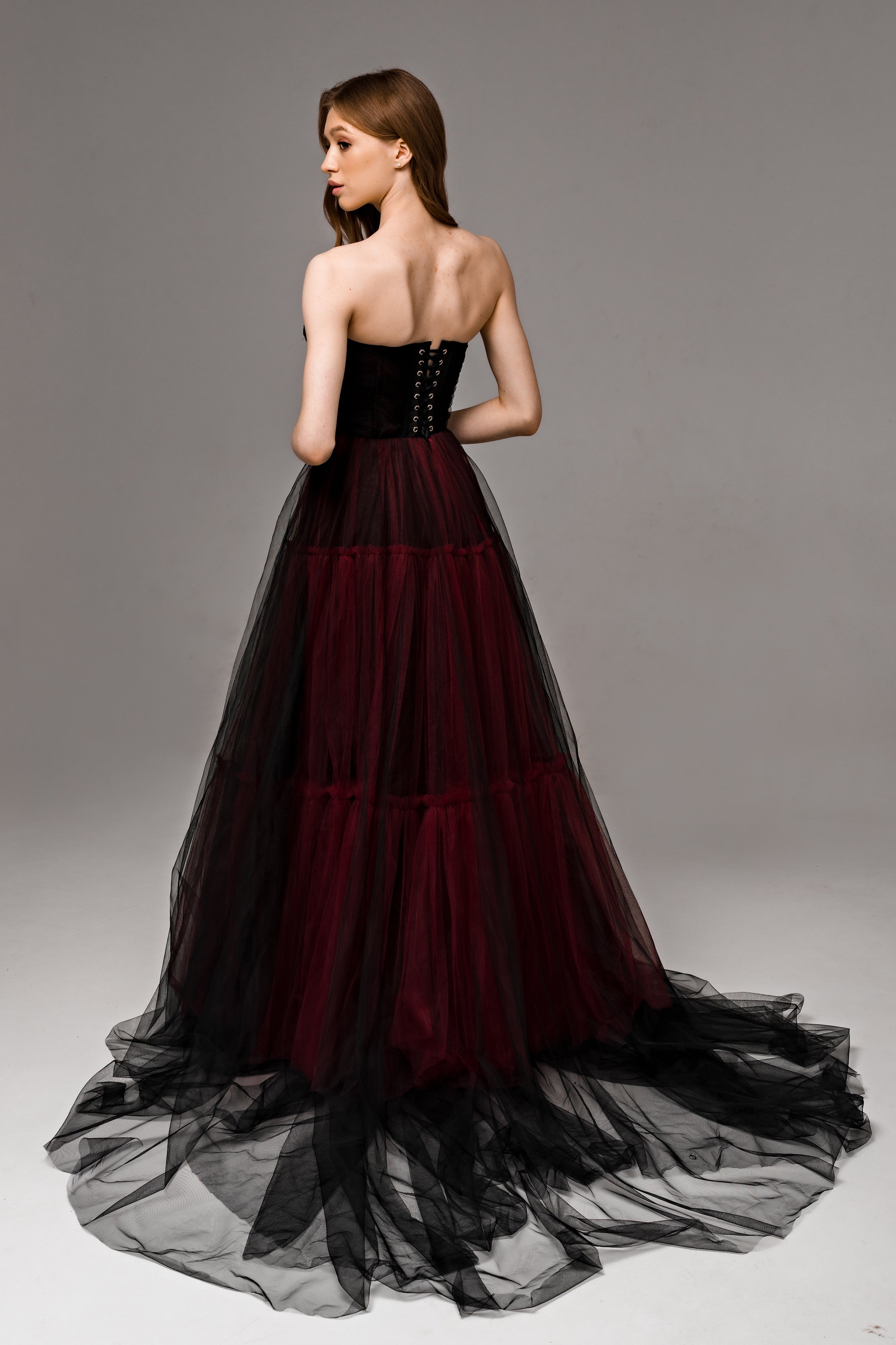"Ophelia" Gothic black and burgundy wedding dress