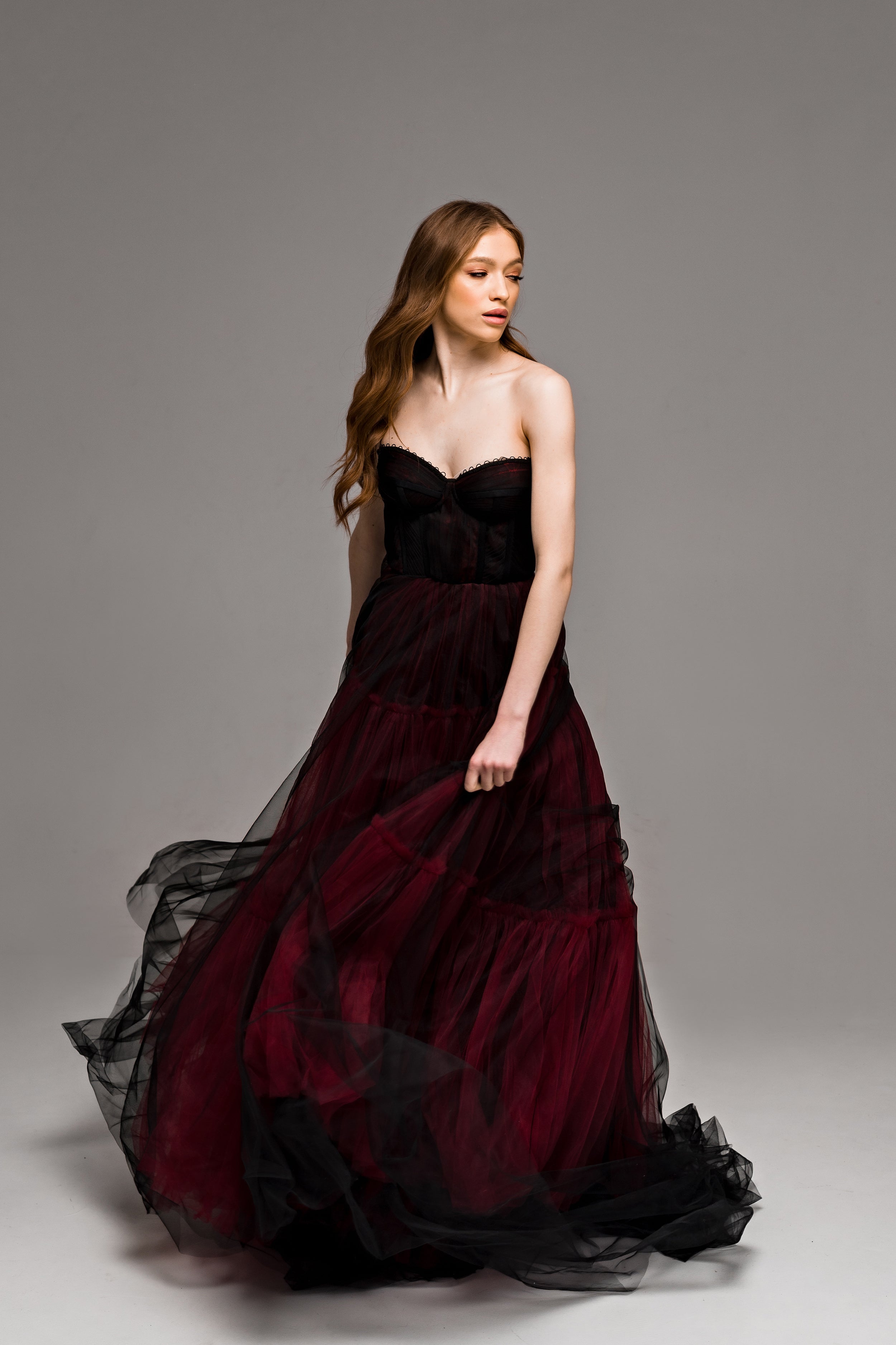 "Ophelia" Gothic black and burgundy wedding dress