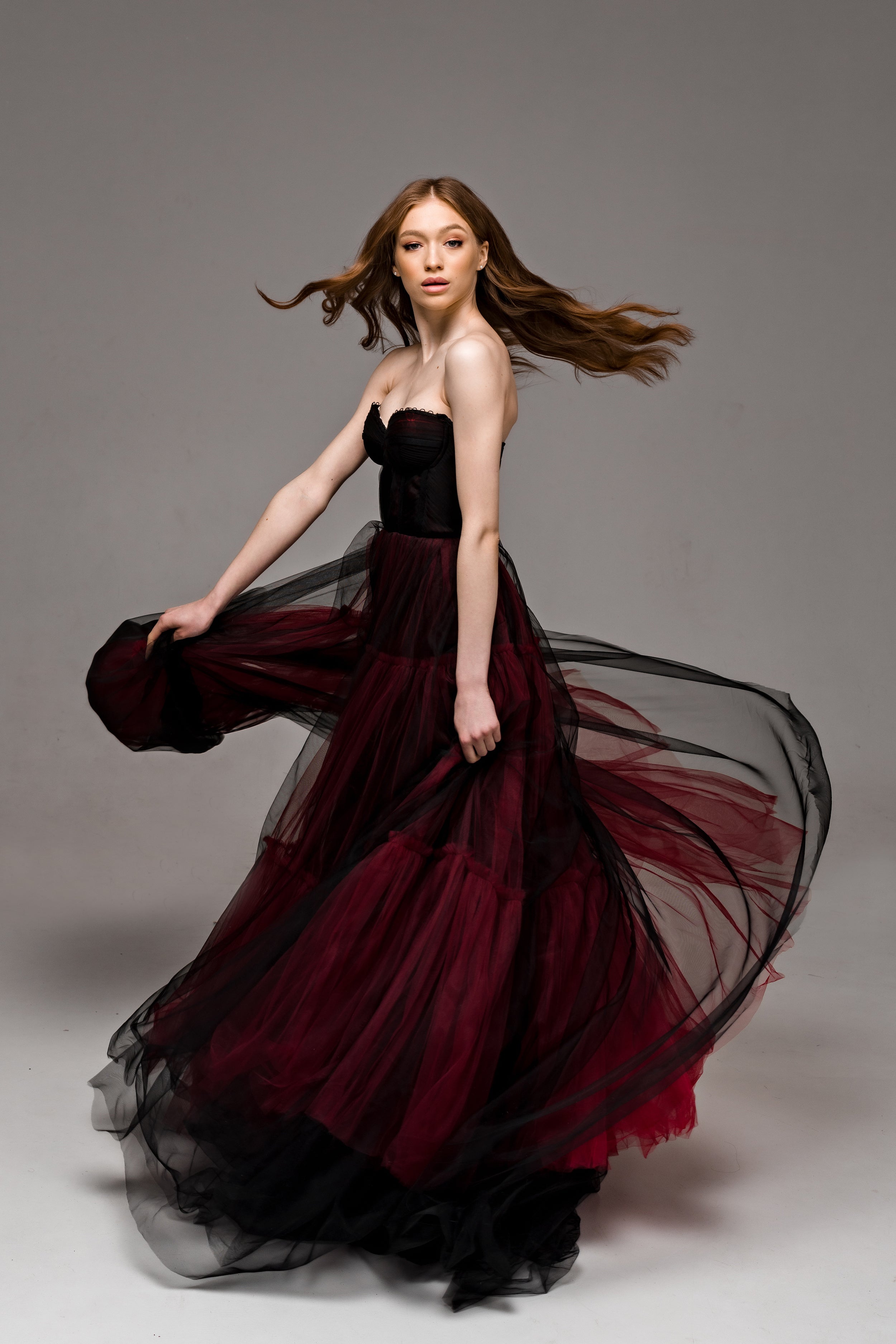 "Ophelia" Gothic black and burgundy wedding dress