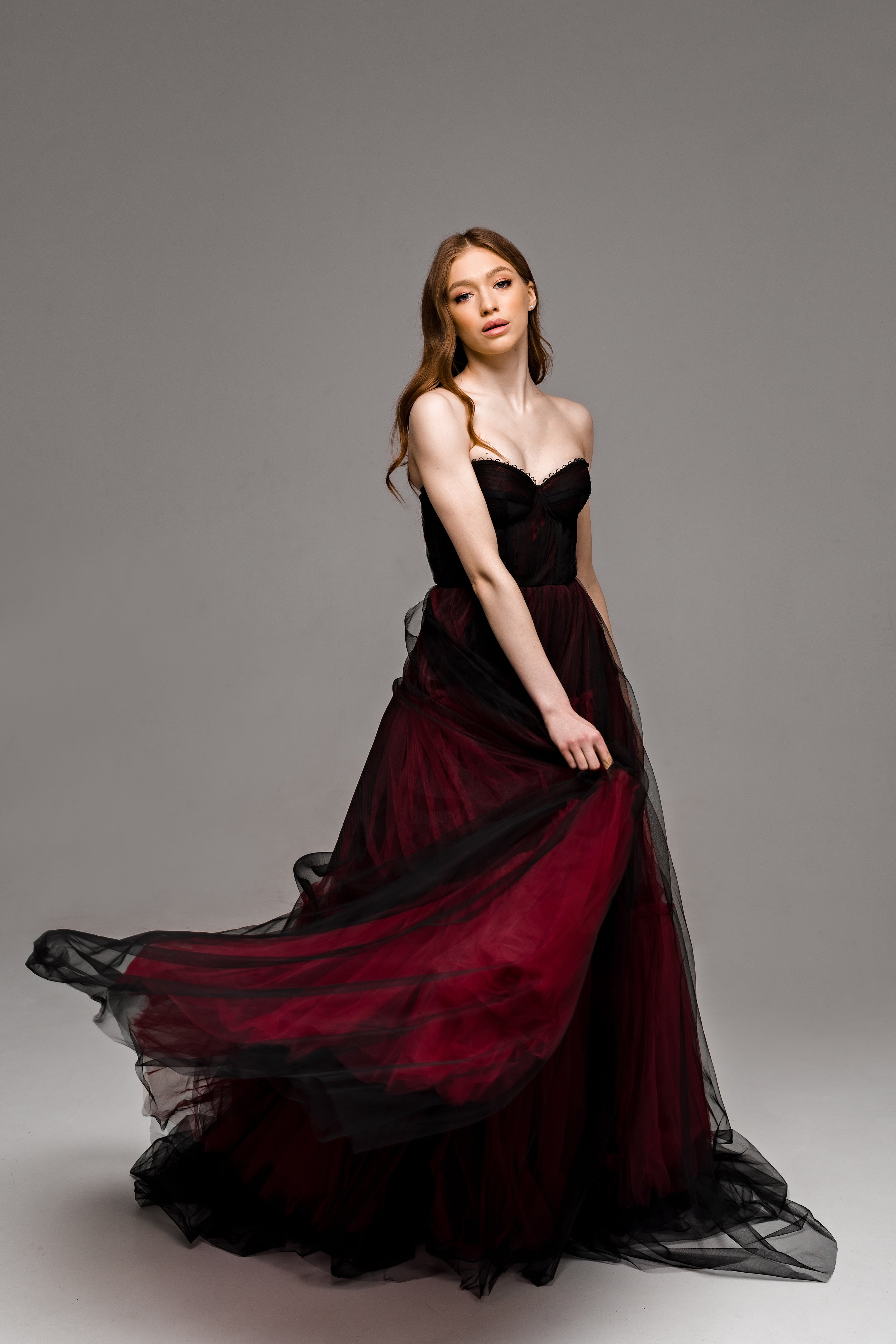 "Ophelia" Gothic black and burgundy wedding dress