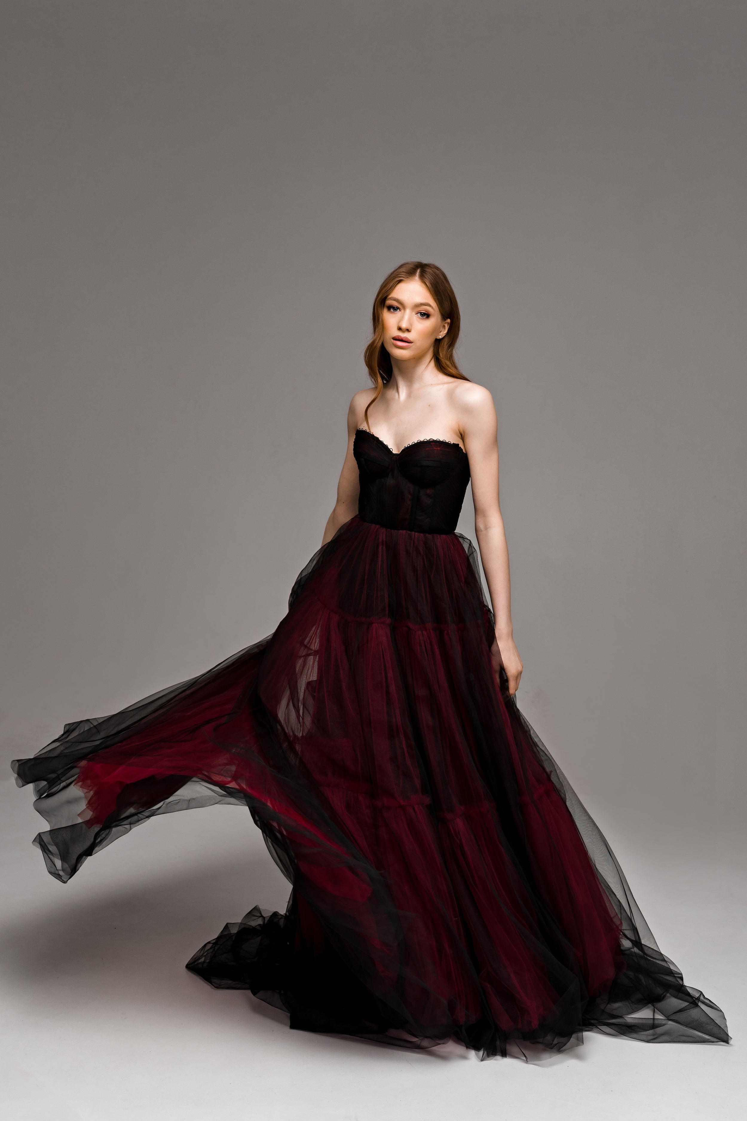 "Ophelia" Gothic black and burgundy wedding dress