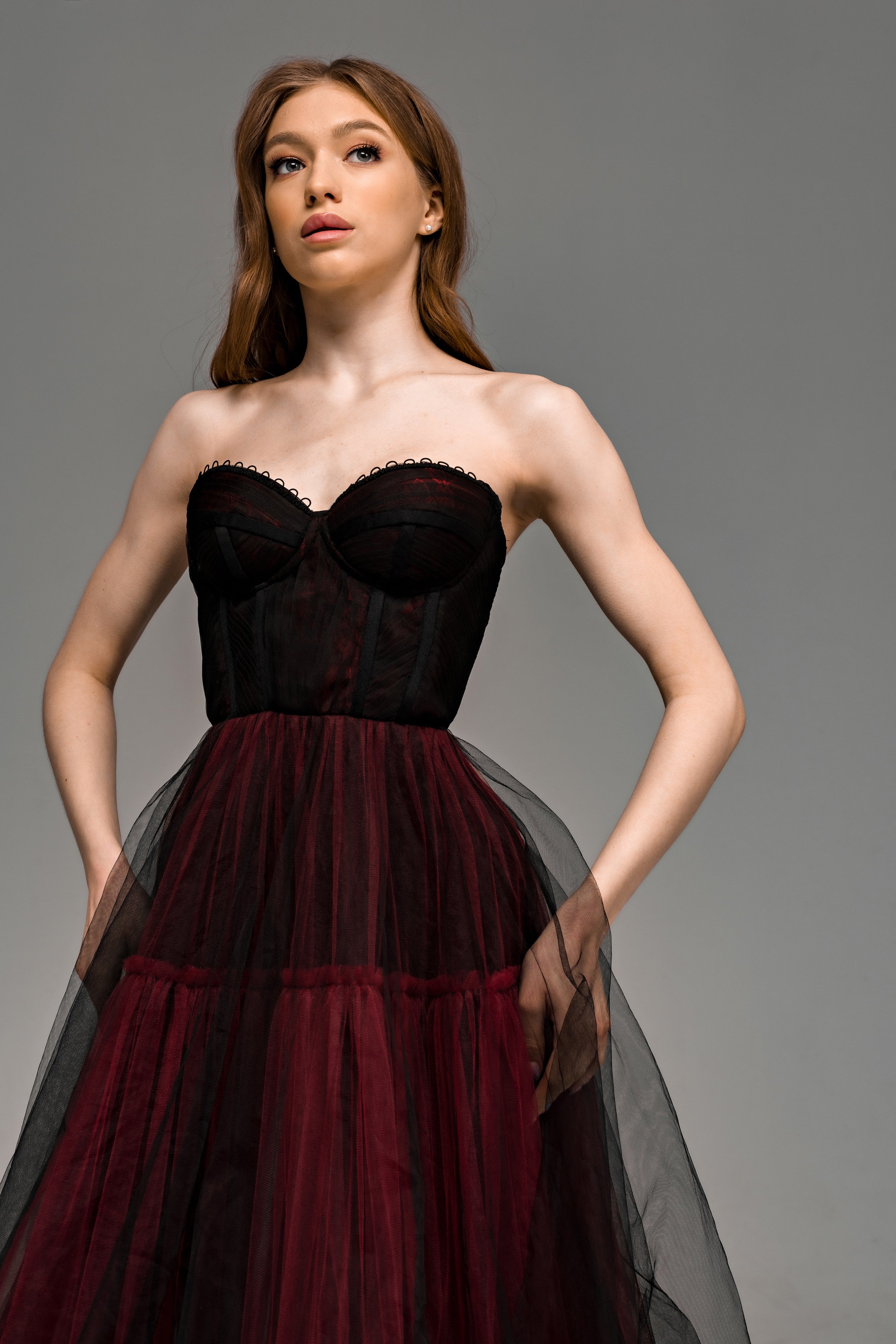 "Ophelia" Gothic black and burgundy wedding dress