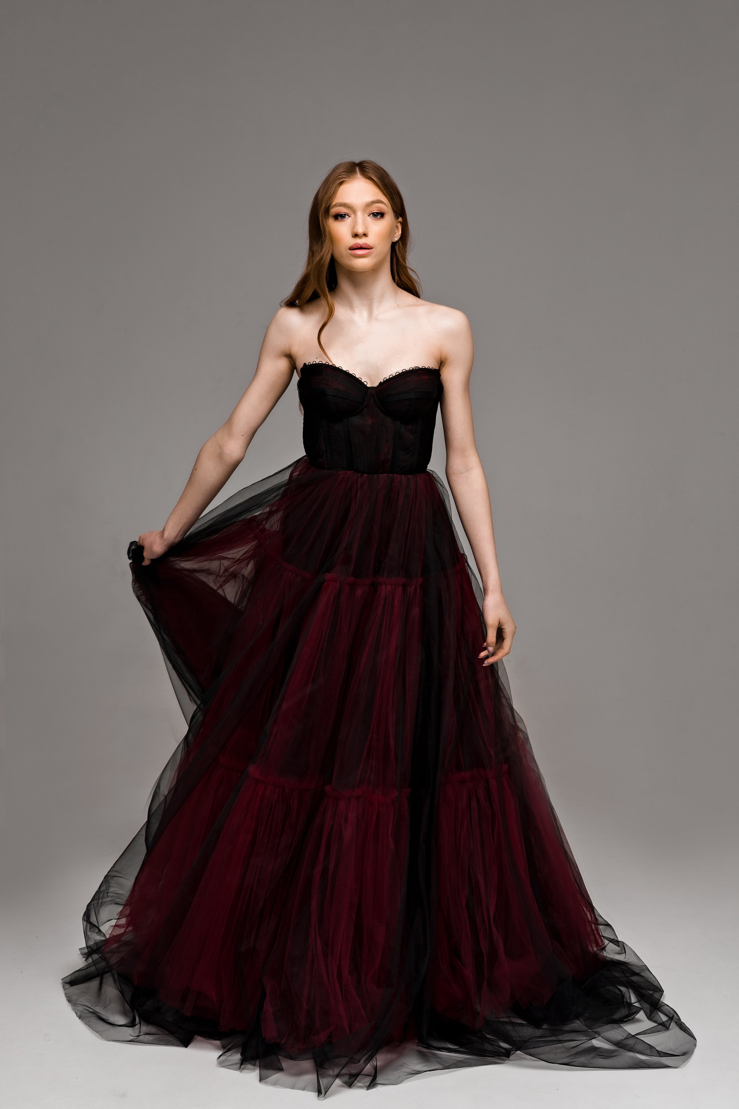 Black fashion burgundy dress