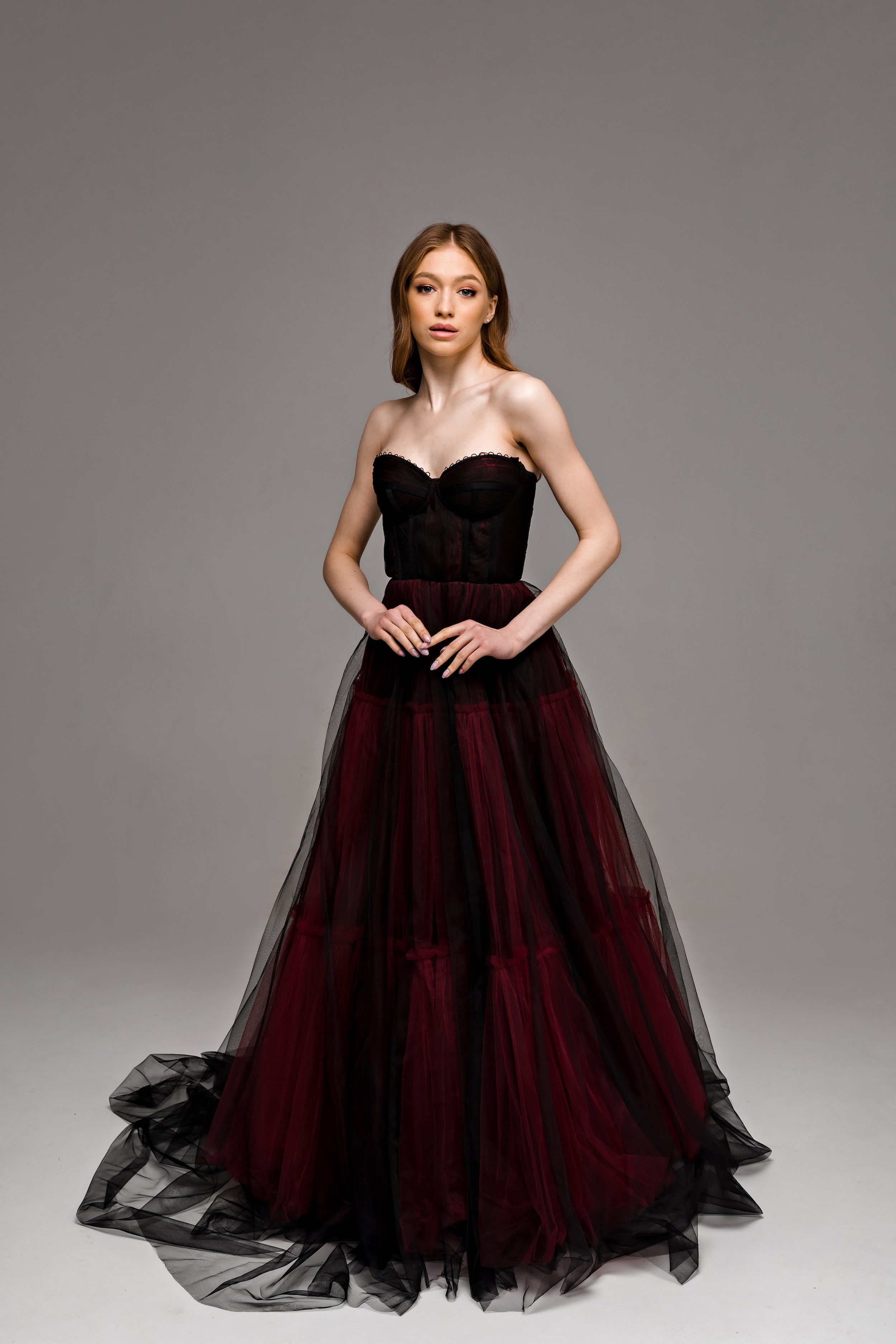 "Ophelia" Gothic black and burgundy wedding dress