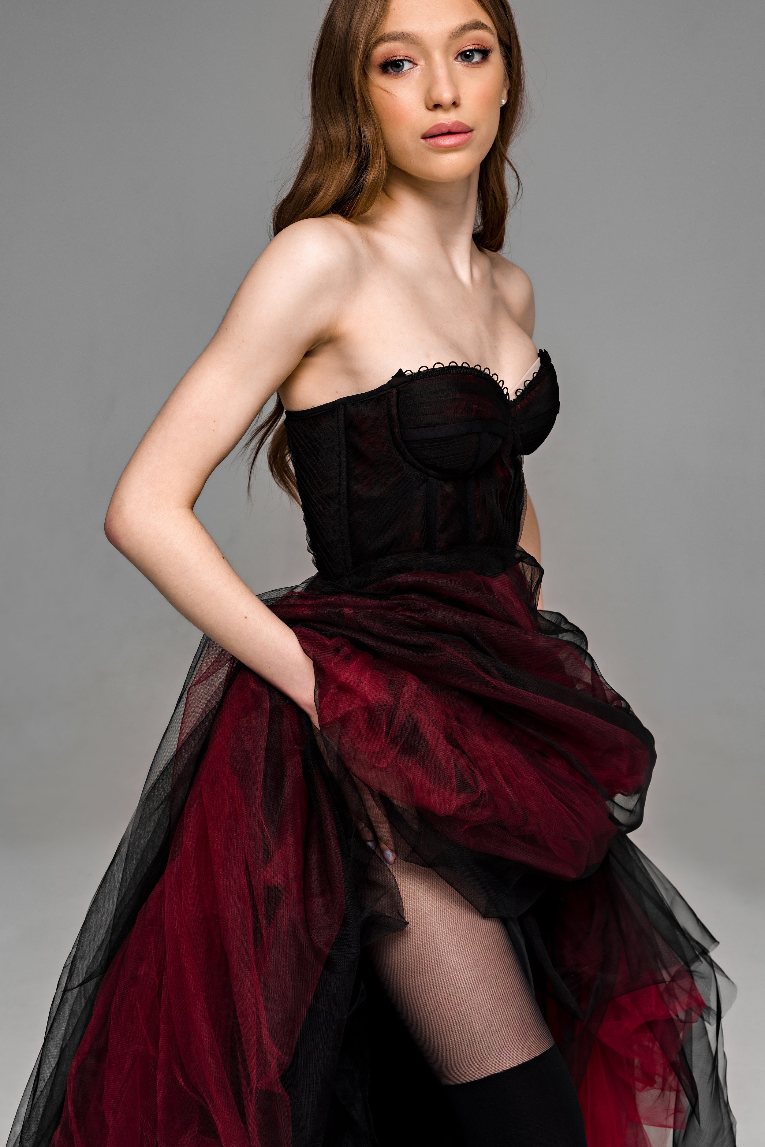 "Ophelia" Gothic black and burgundy wedding dress