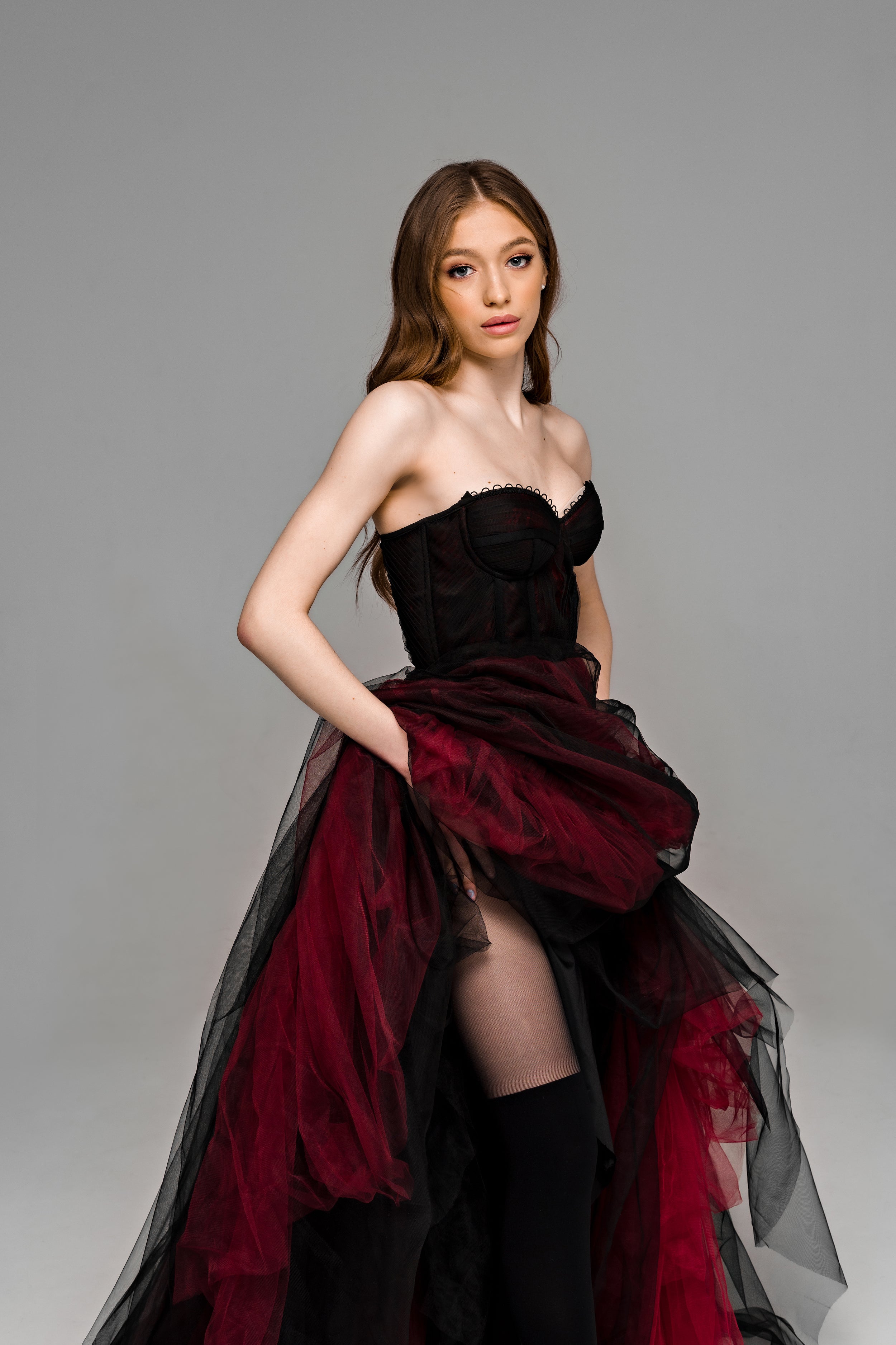 Ophelia Gothic black and burgundy wedding dress