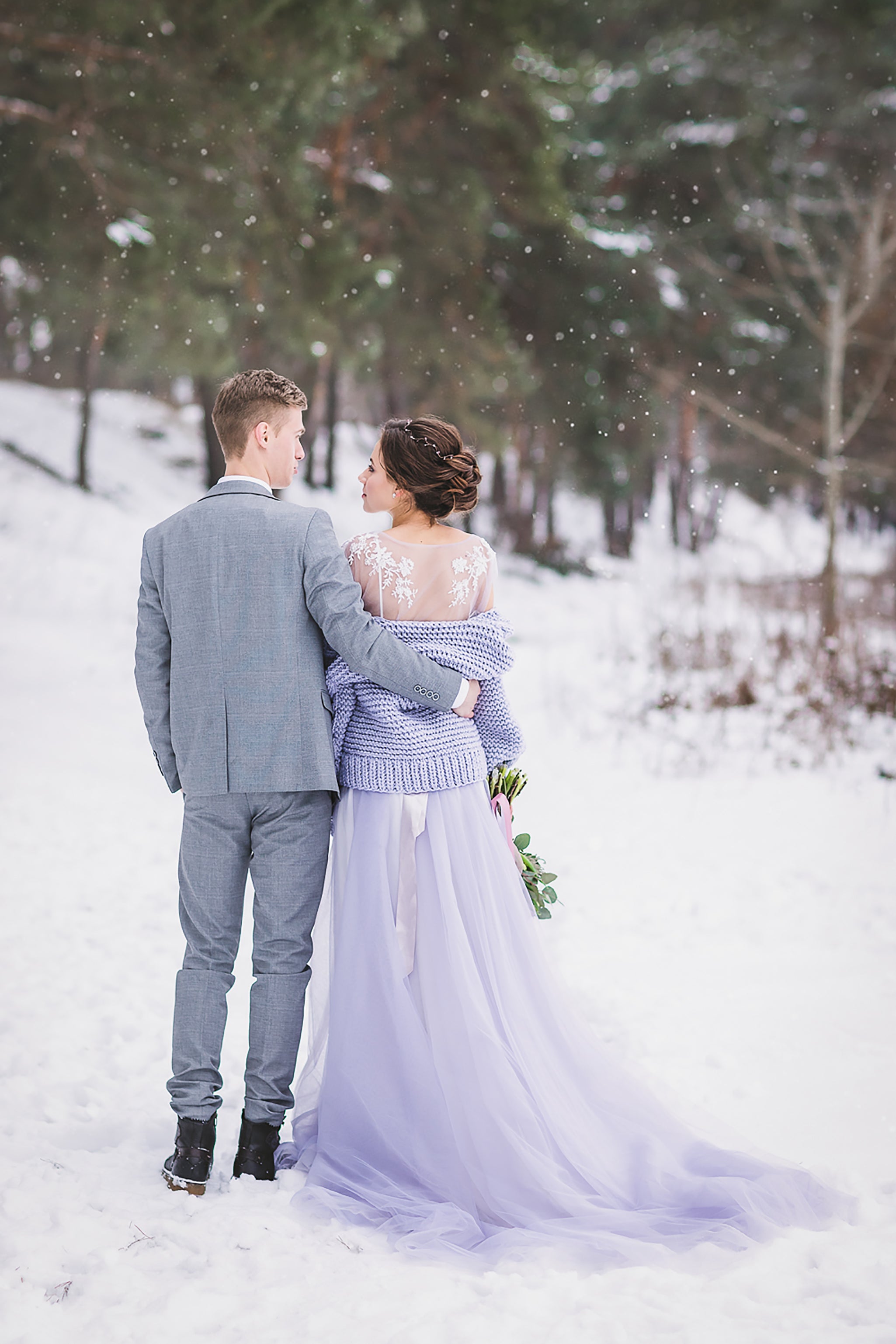 purple wedding dress long train