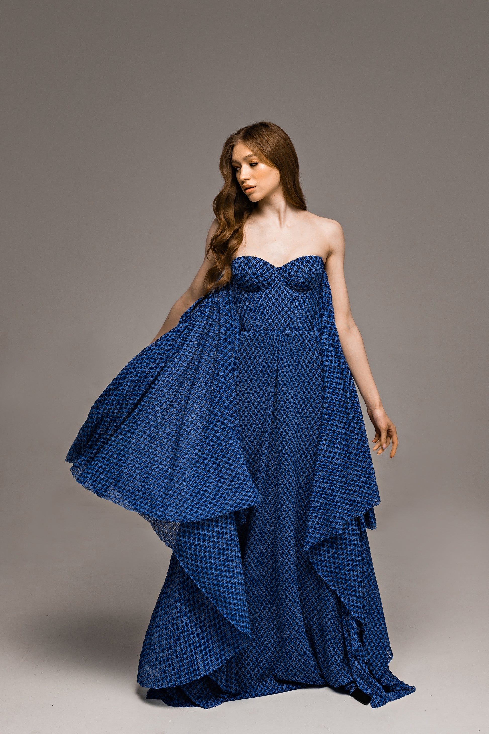 "Tori" Blue Knitted Lace Wedding Dress with Batwing Sleeves