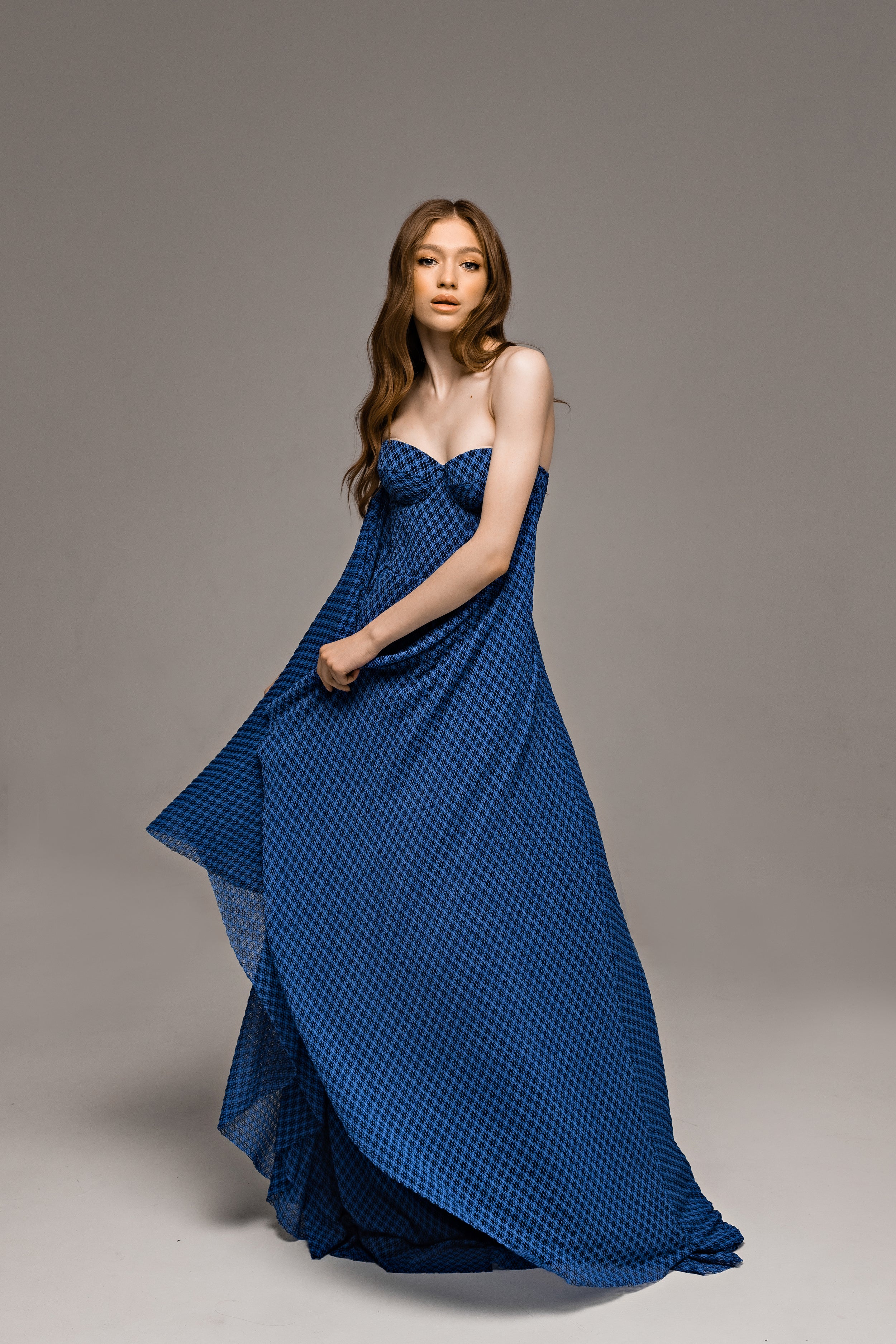 "Tori" Blue Knitted Lace Wedding Dress with Batwing Sleeves