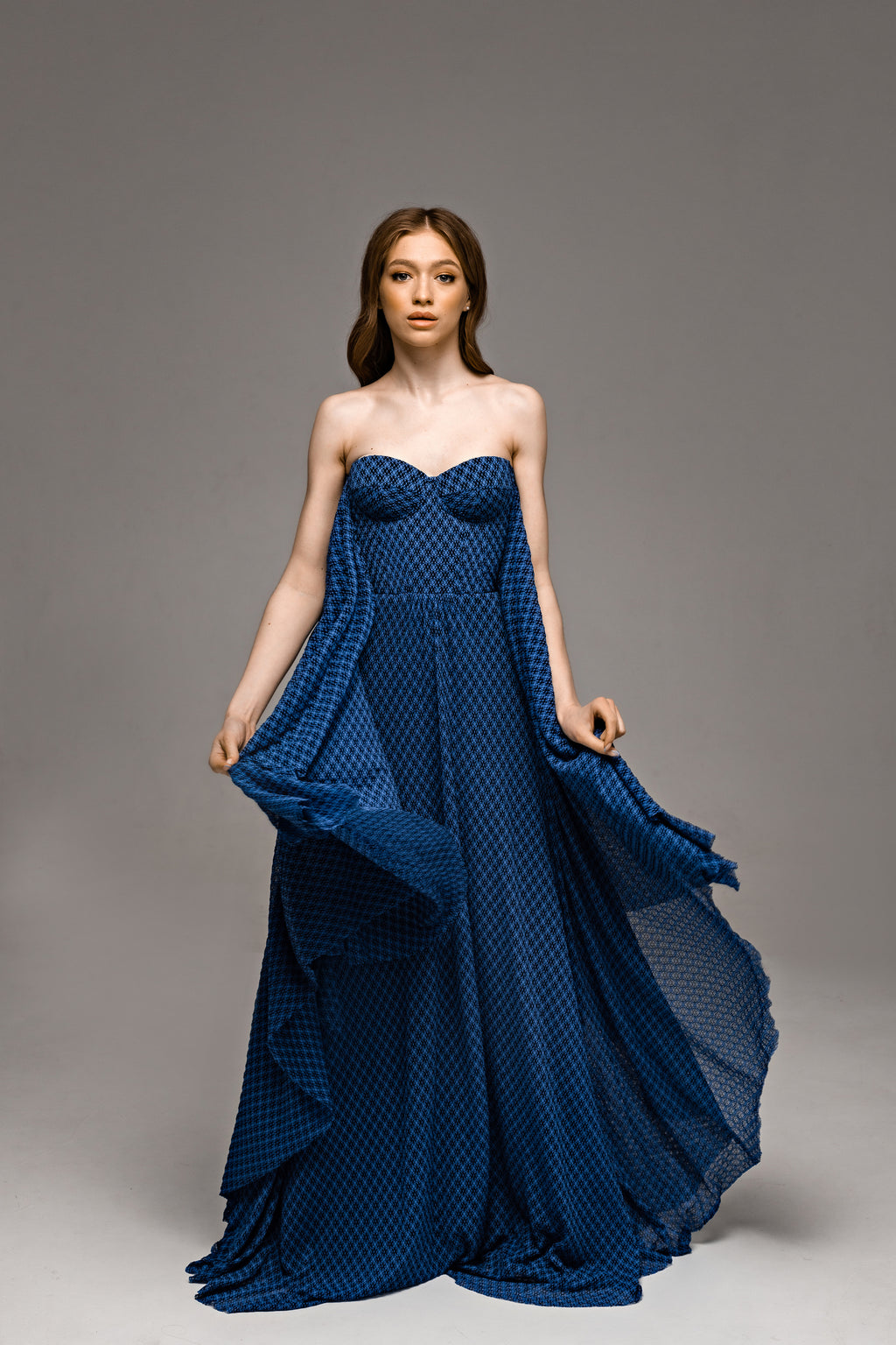 "Tori" Blue Knitted Lace Wedding Dress with Batwing Sleeves