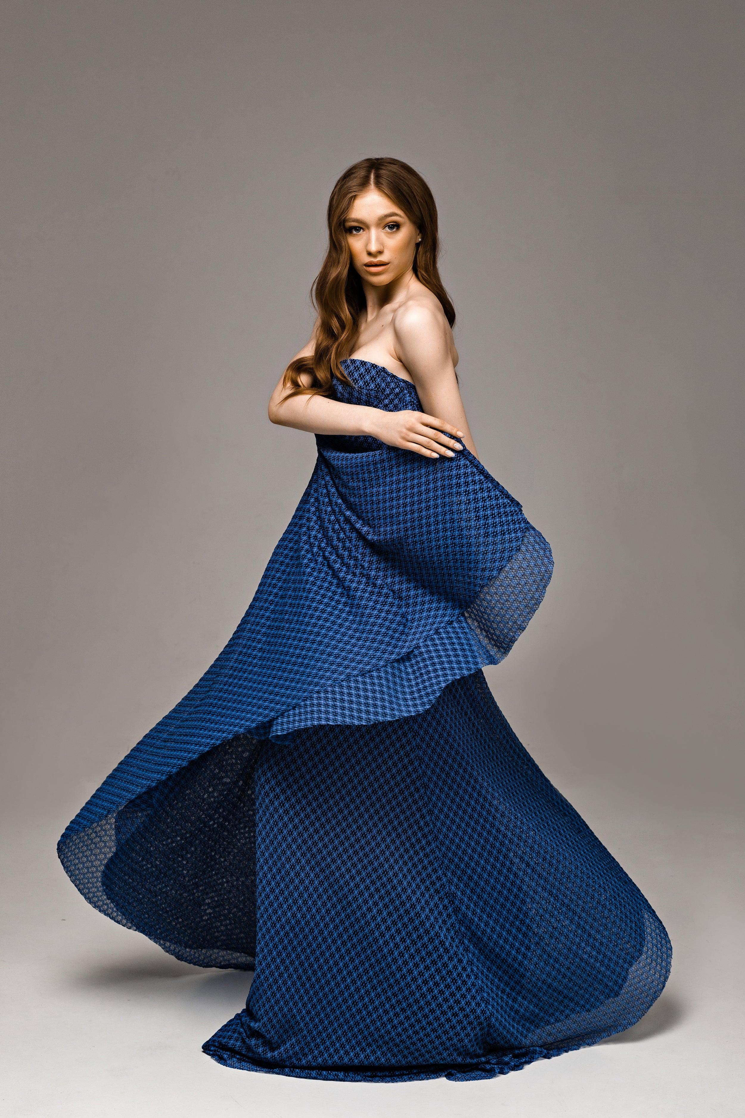 "Tori" Blue Knitted Lace Wedding Dress with Batwing Sleeves