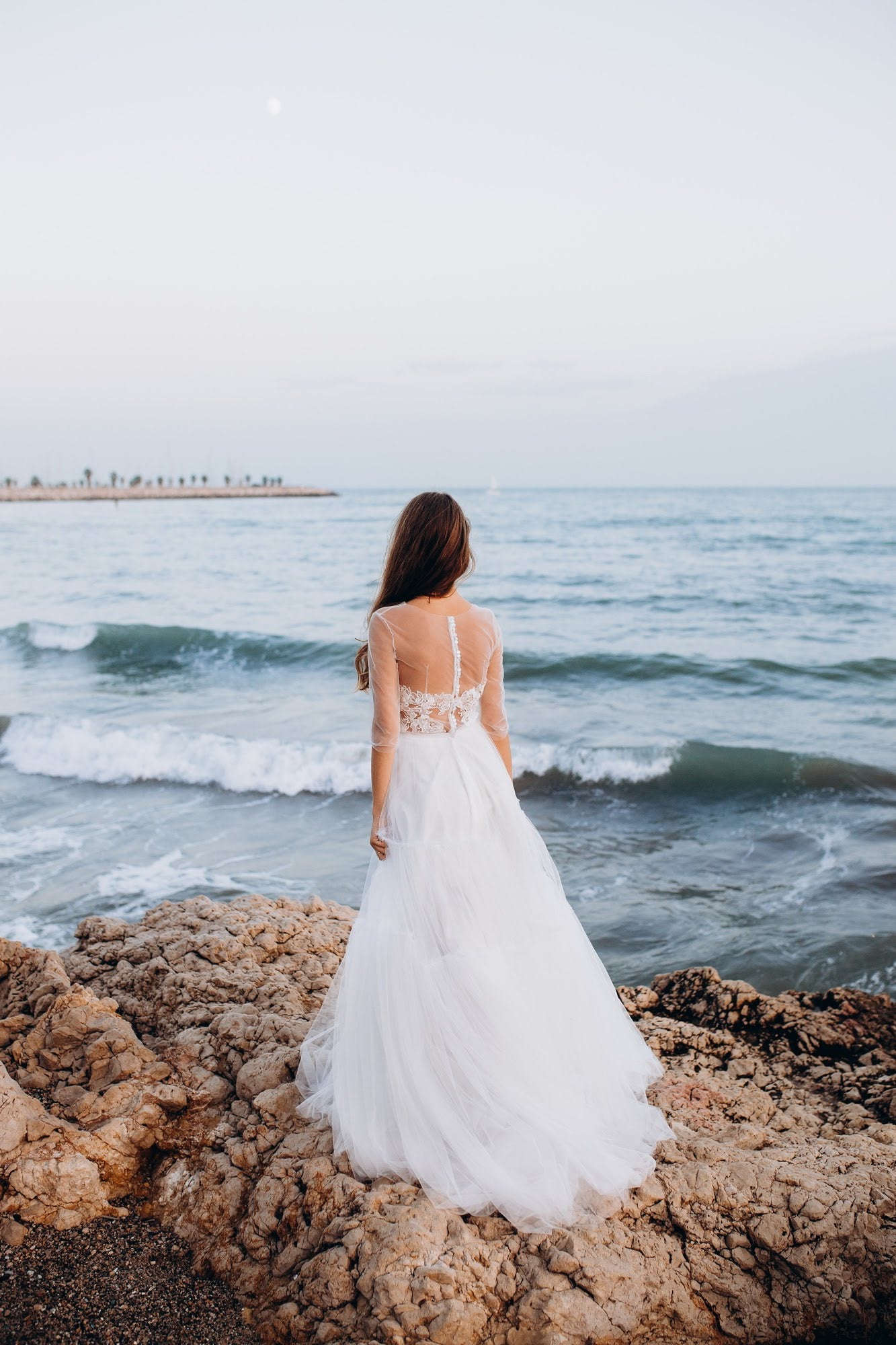 "Marseilles" Long sleeve wedding dress with tiered tulle skirt